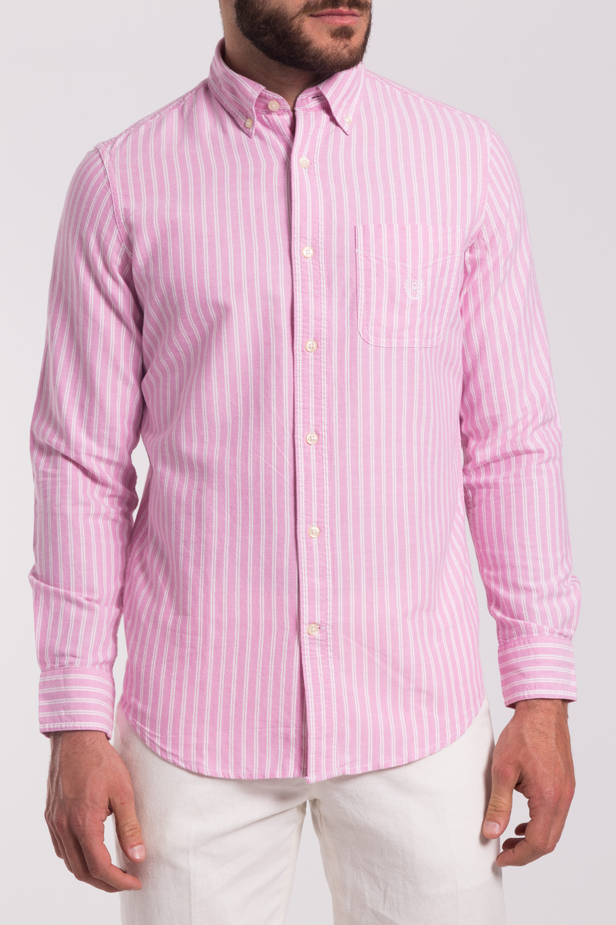 Άνδρας > ΡΟΥΧΑ > Πουκάμισα > Casual Ανδρικό πουκάμισο ριγέ Chaps - F01-CMA61-C0W72 Ροζ