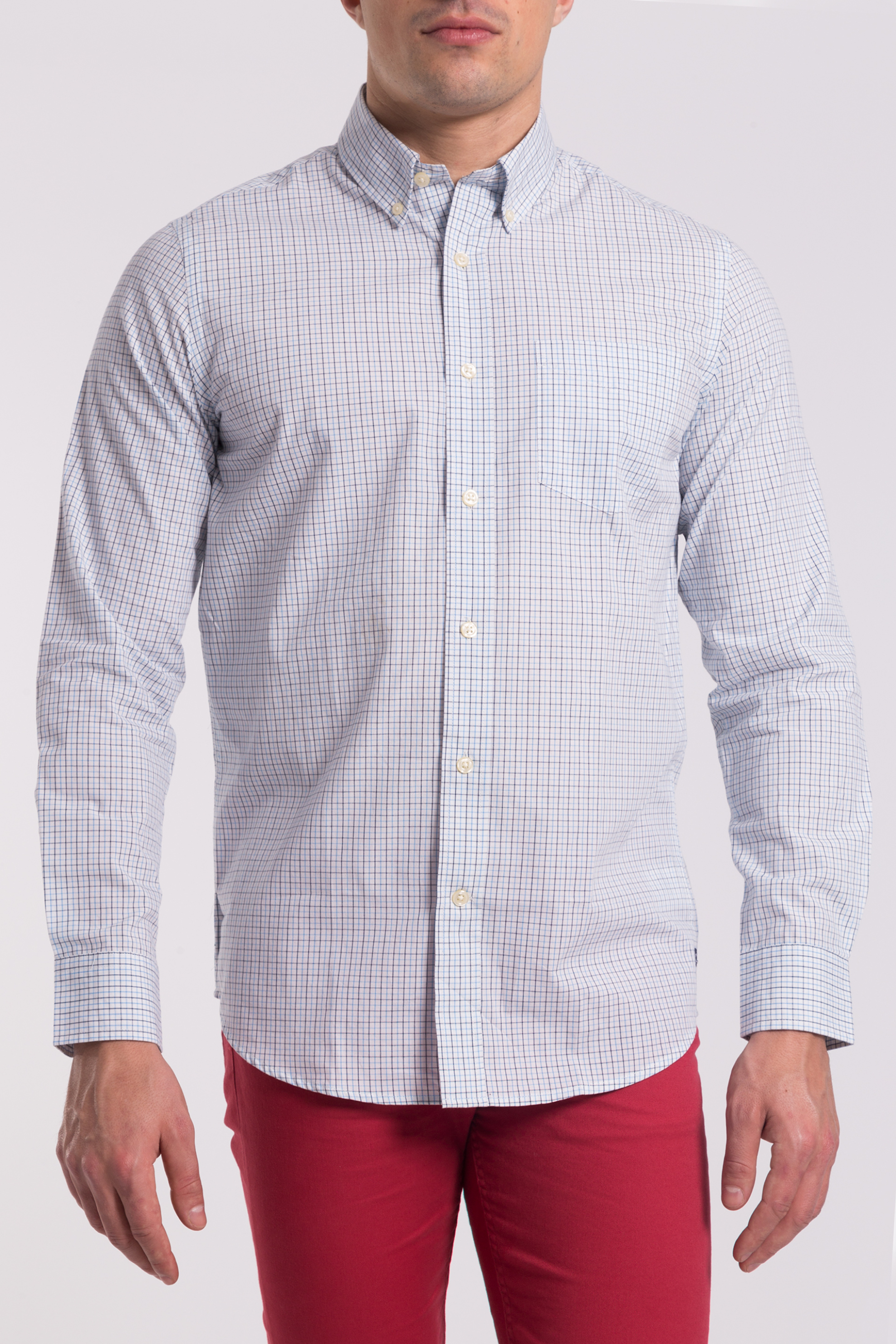 CHAPS Ανδρικό λευκό πουκάμισο καρό Chaps - F01-CMA63-C0W34 Λευκό
