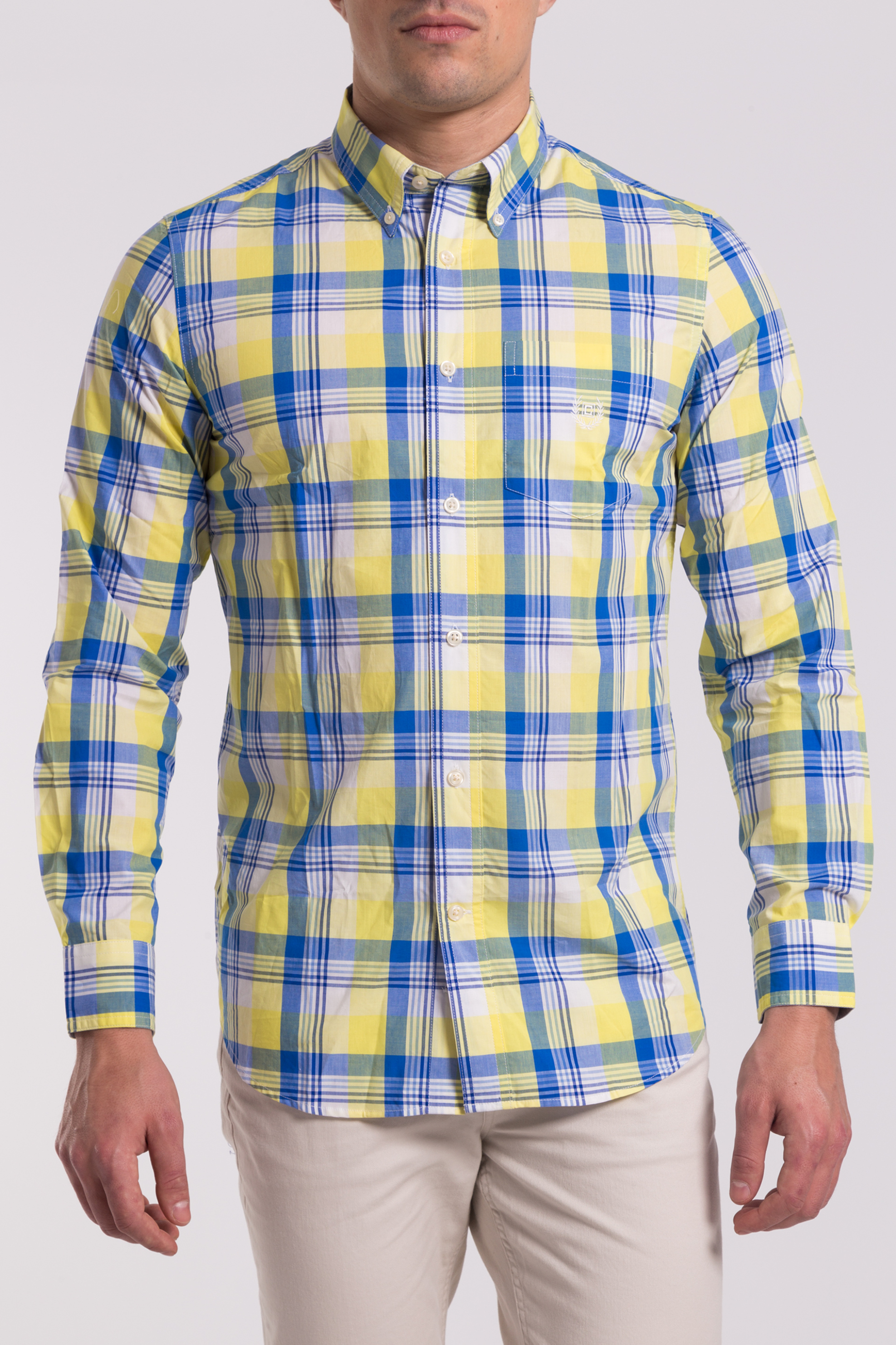 CHAPS Chaps ανδρικό πουκάμισο button down με καρό σχέδιο Regular Fit - F01-CMA68-C0W60 Κίτρινο