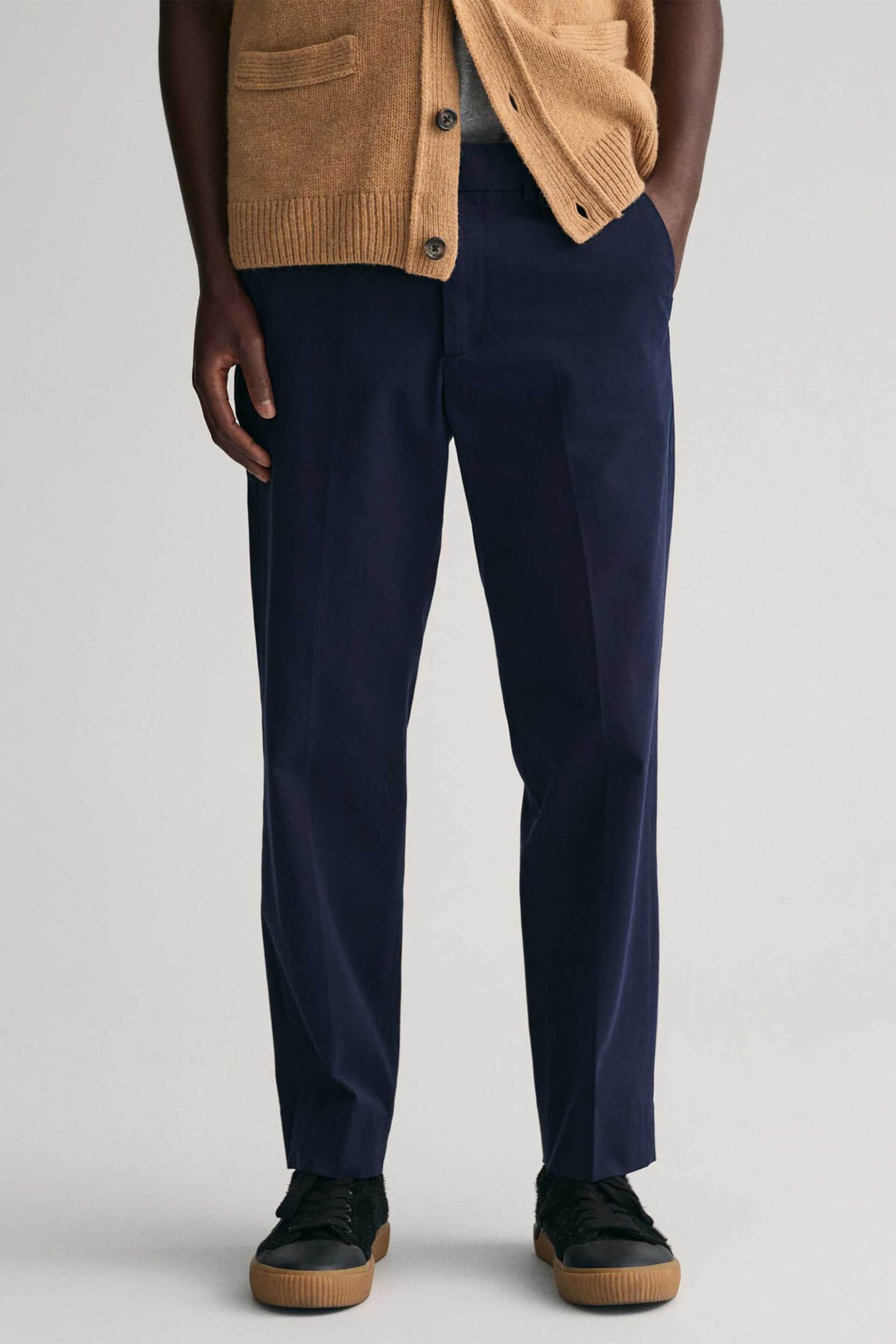 Gant ανδρικό παντελόνι μονόχρωμο με τσάκιση Slim Fit - 1505225 Μπλε Σκούρο φωτογραφία