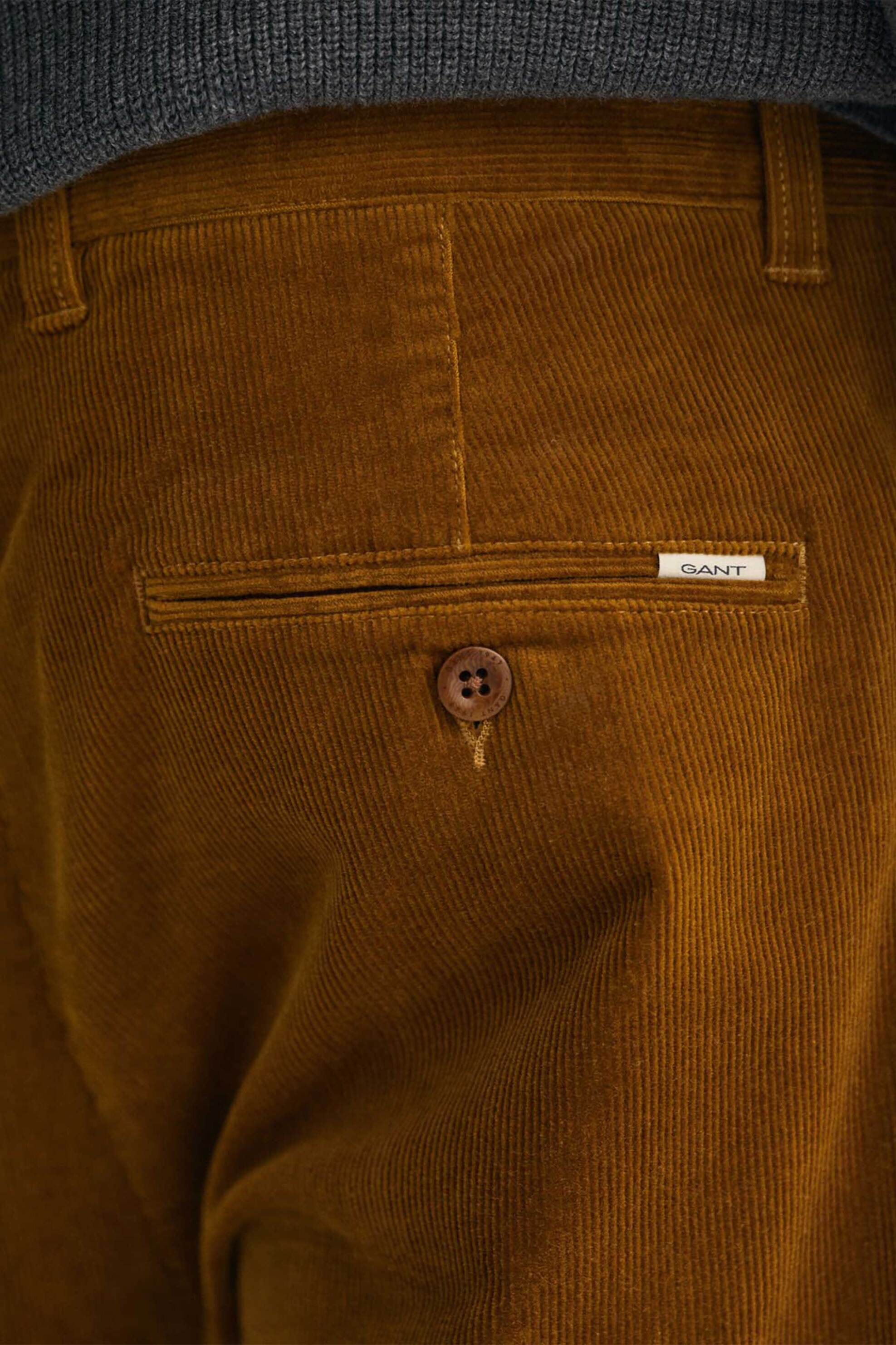 Gant Ανδρικό Chino Παντελόνι Κοτλέ Regular Fit (34L) - 1505233 Καφέ