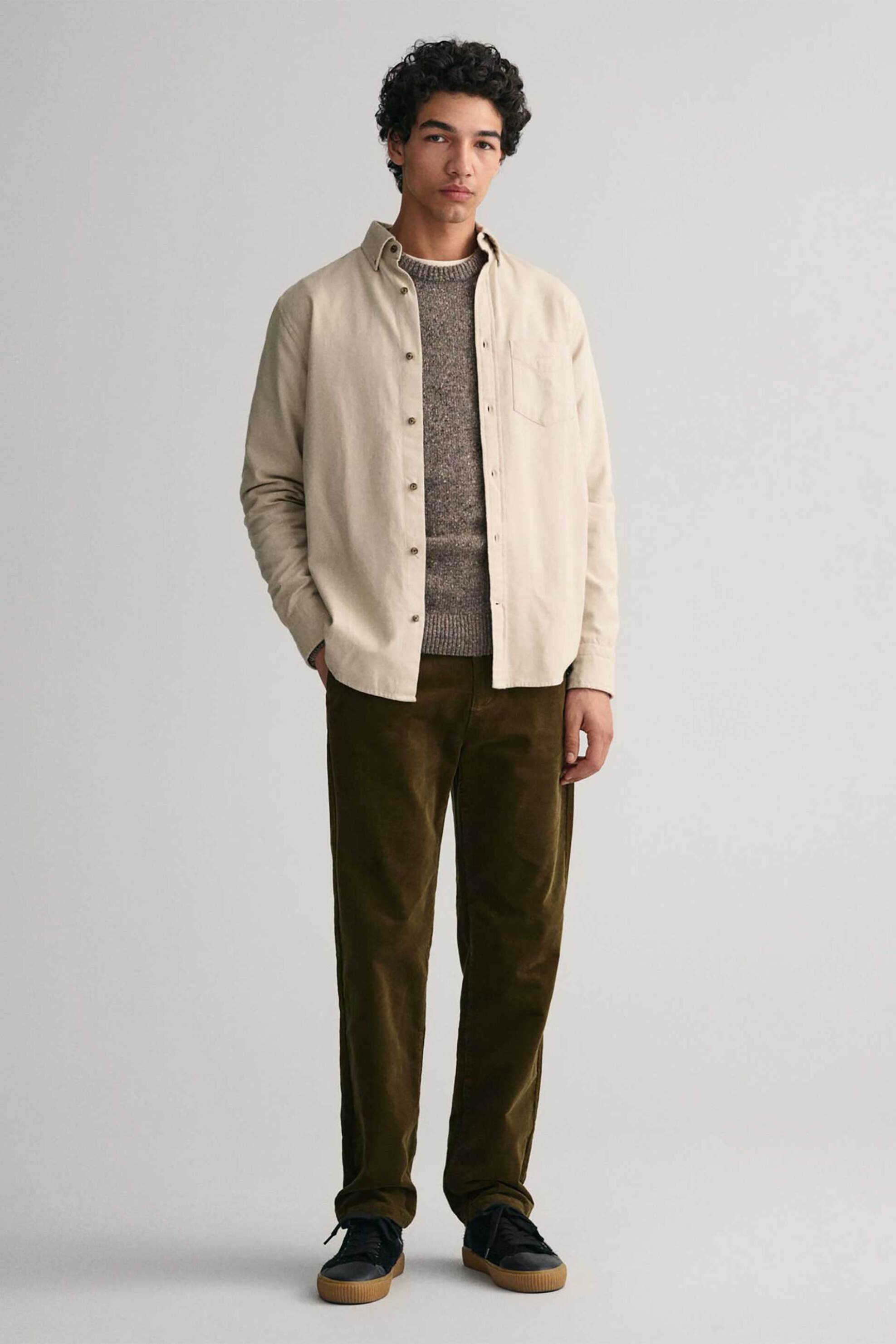 Gant ανδρικό chino παντελόνι κοτλέ Regular Fit (34L) - 1505233 Χακί