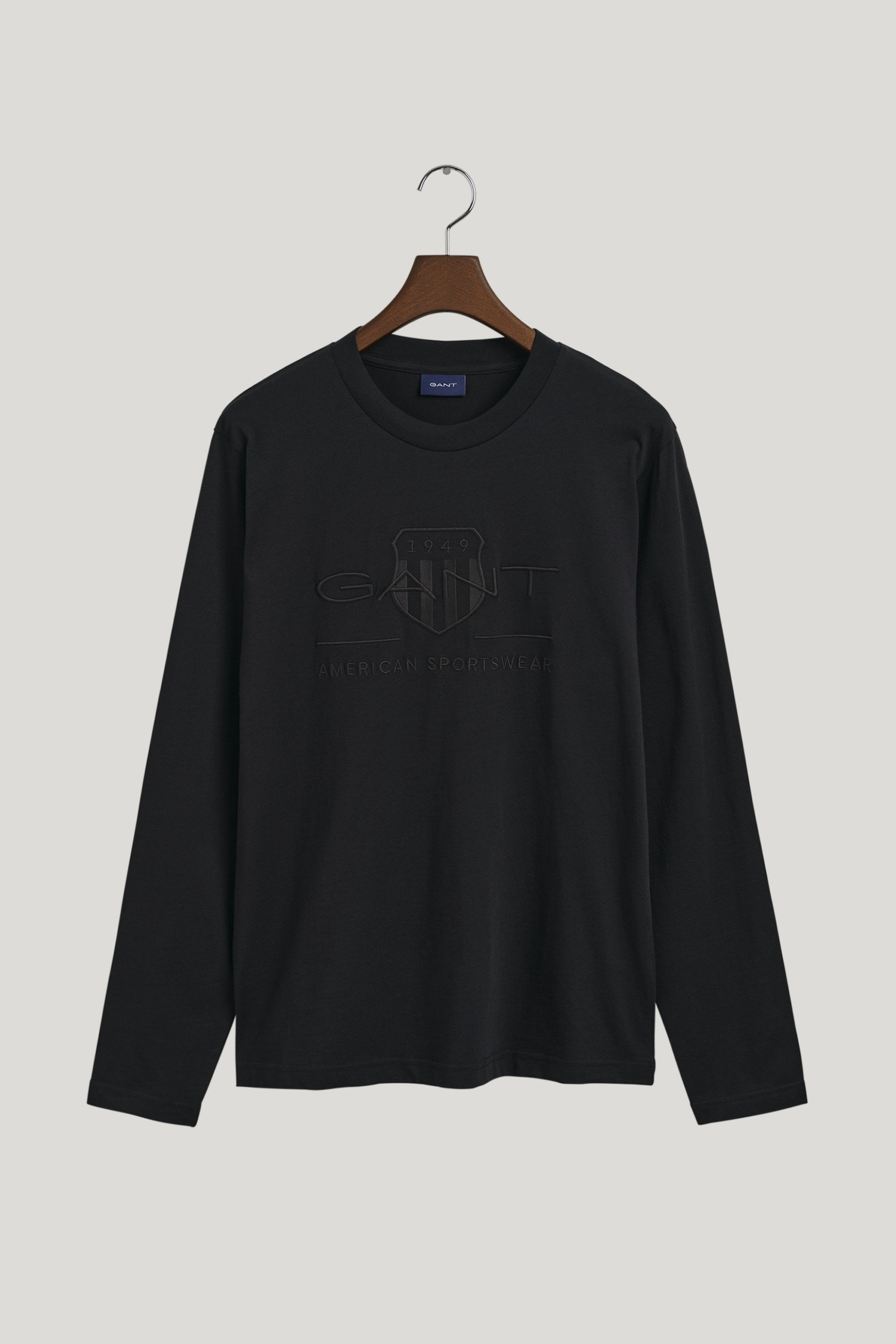 GANT Gant ανδρική μπλούζα μονόχρωμη με μακρύ μανίκι και ανάγλυφο λογότυπο - 2004041 Μαύρο