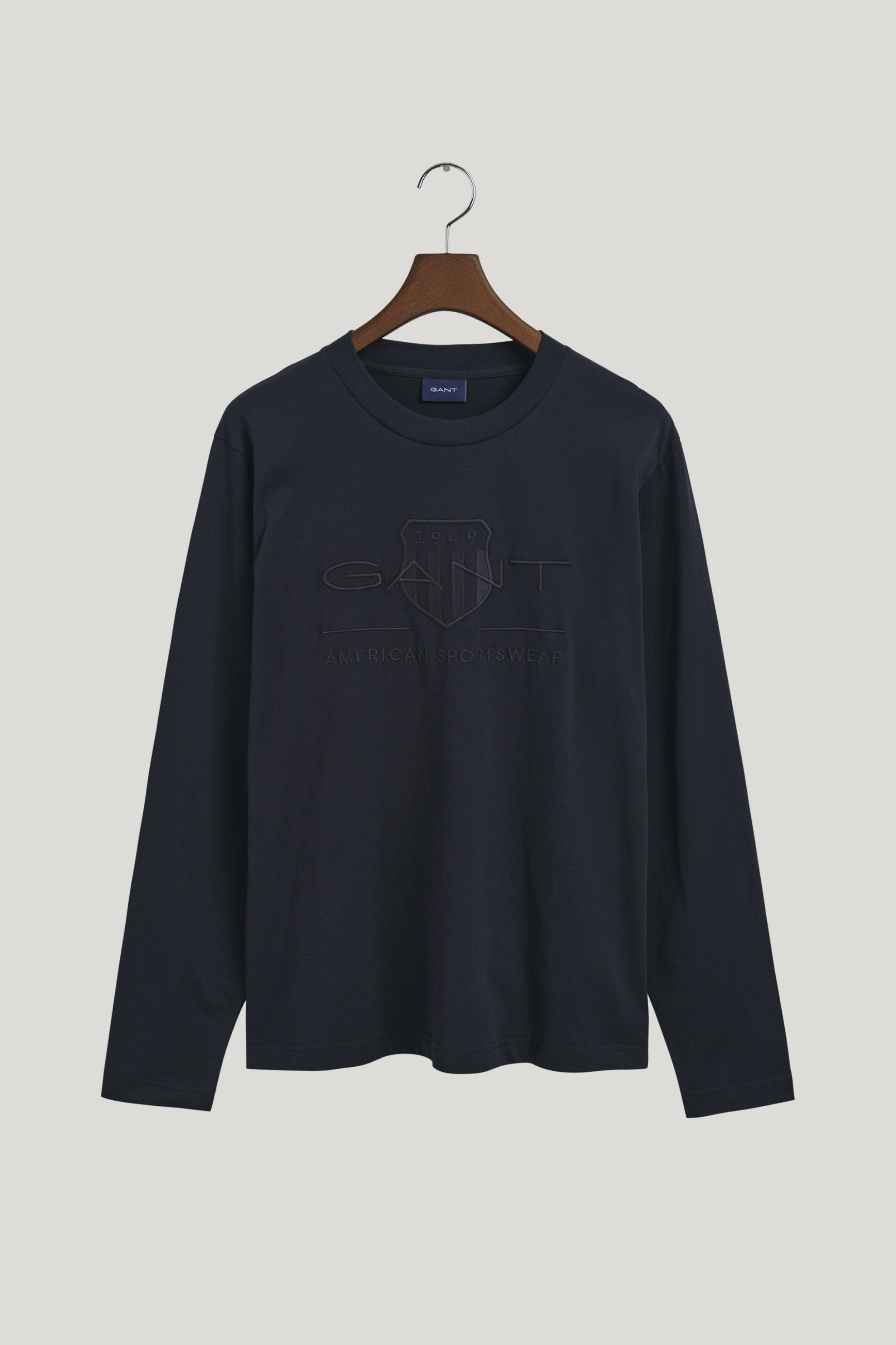 Gant ανδρική μπλούζα μονόχρωμη με μακρύ μανίκι και ανάγλυφο λογότυπο - 2004041 Μπλε Σκούρο