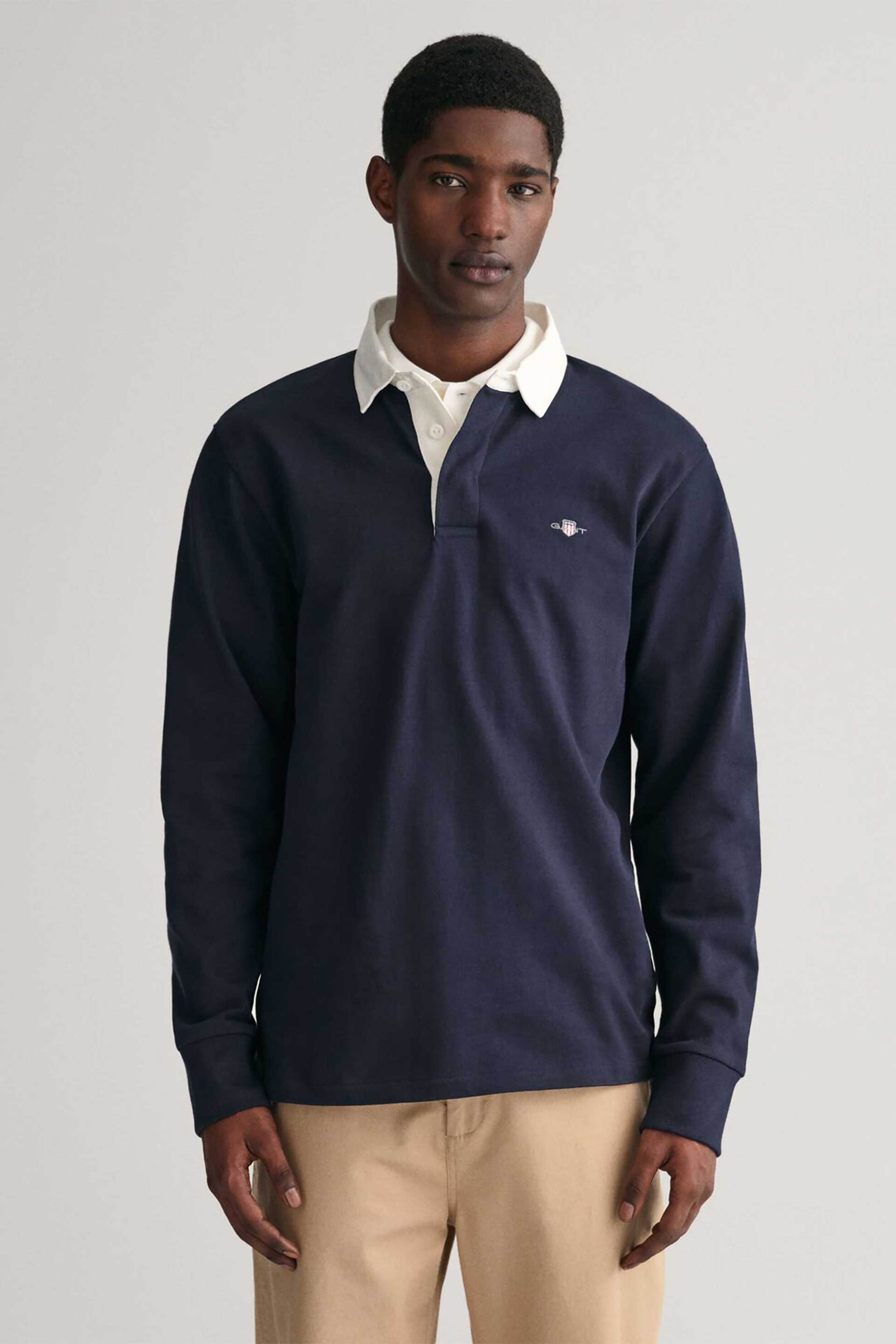 Gant ανδρική πόλο μπλούζα με contrast γιακά Regular Fit - 2005110 Μπλε Σκούρο