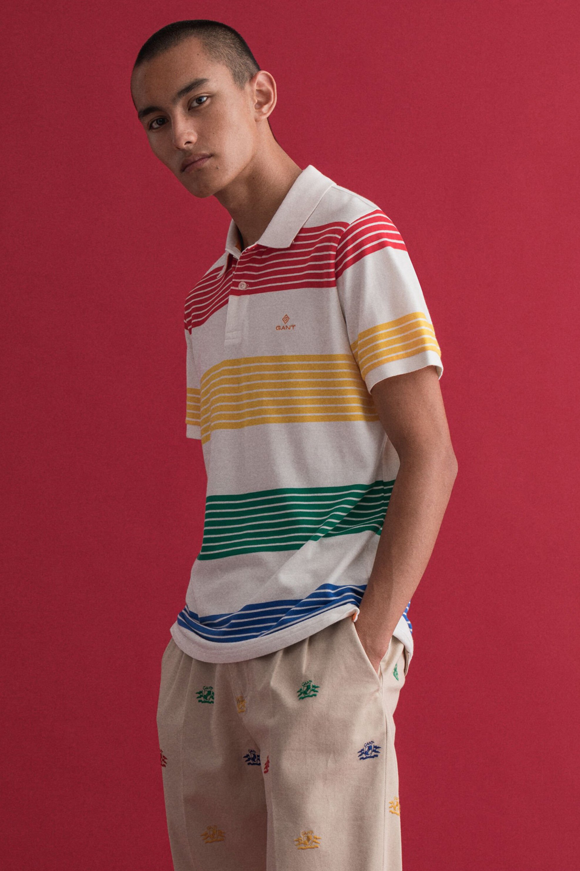 Gant ανδρική πόλο μπλούζα πικέ με ριγέ σχέδιο - 2052055 Λευκό