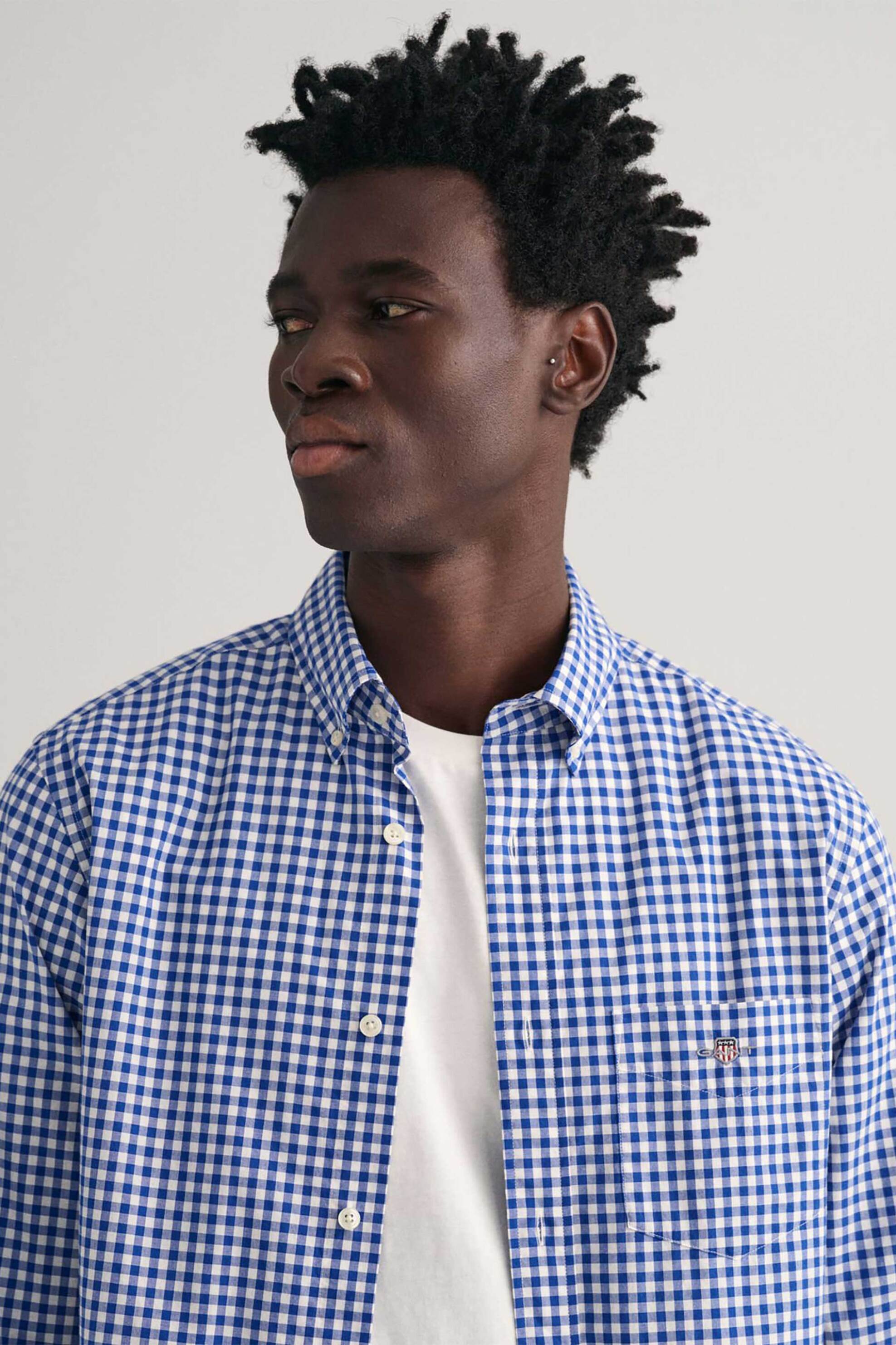 Gant ανδρικό πουκάμισο button down classic poplin με καρό σχέδιο και τσέπη με κεντημένο λογότυπο Regular Fit - 3000120 Μπλε φωτογραφία