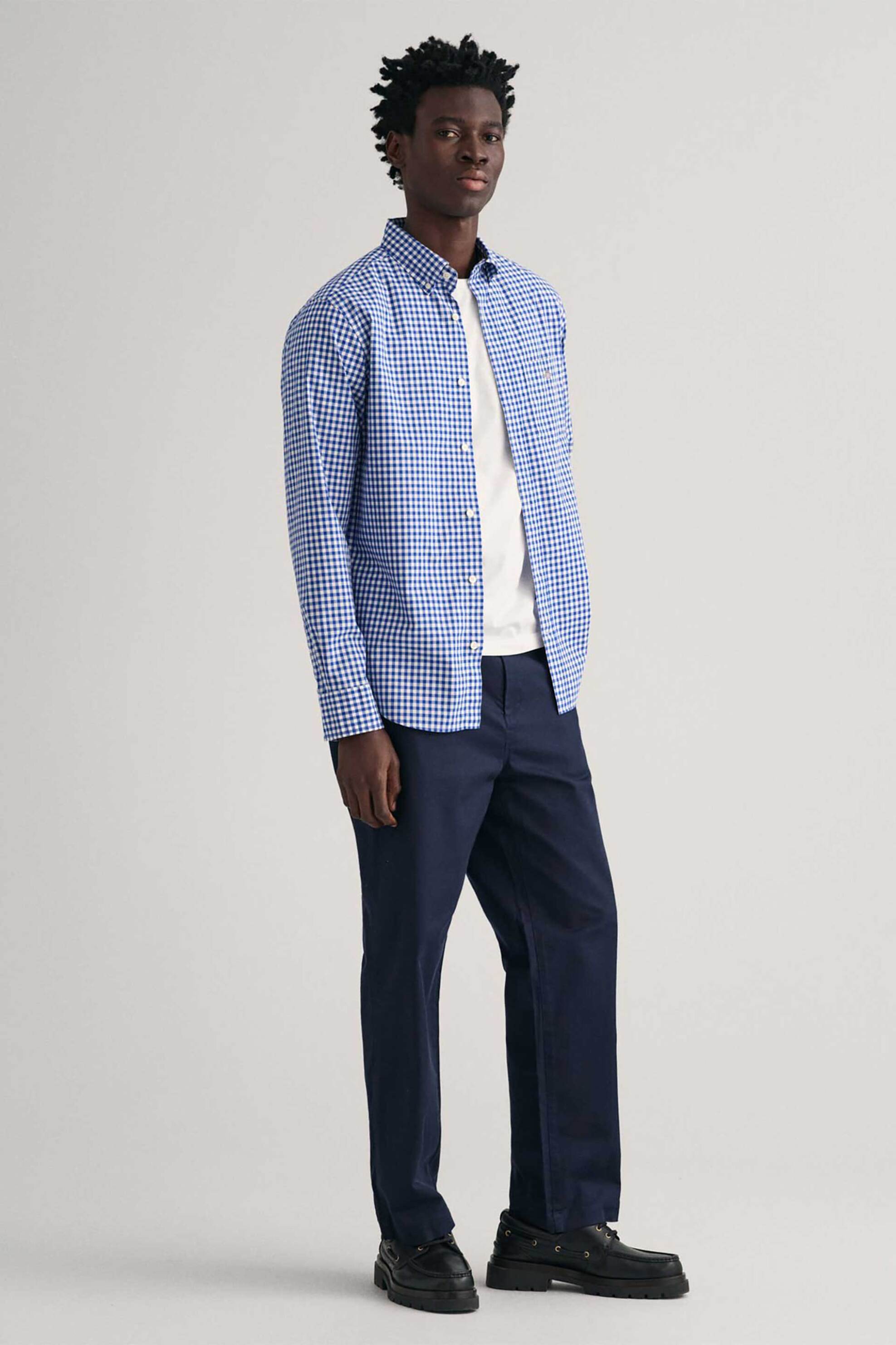 Gant ανδρικό πουκάμισο button down classic poplin με καρό σχέδιο και τσέπη με κεντημένο λογότυπο Regular Fit - 3000120 Μπλε φωτογραφία