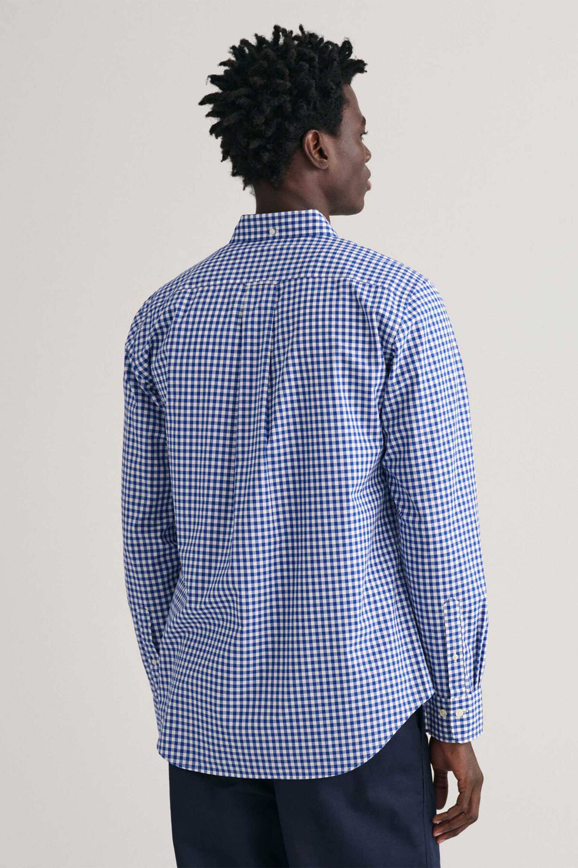 Gant ανδρικό πουκάμισο button down classic poplin με καρό σχέδιο και τσέπη με κεντημένο λογότυπο Regular Fit - 3000120 Μπλε φωτογραφία