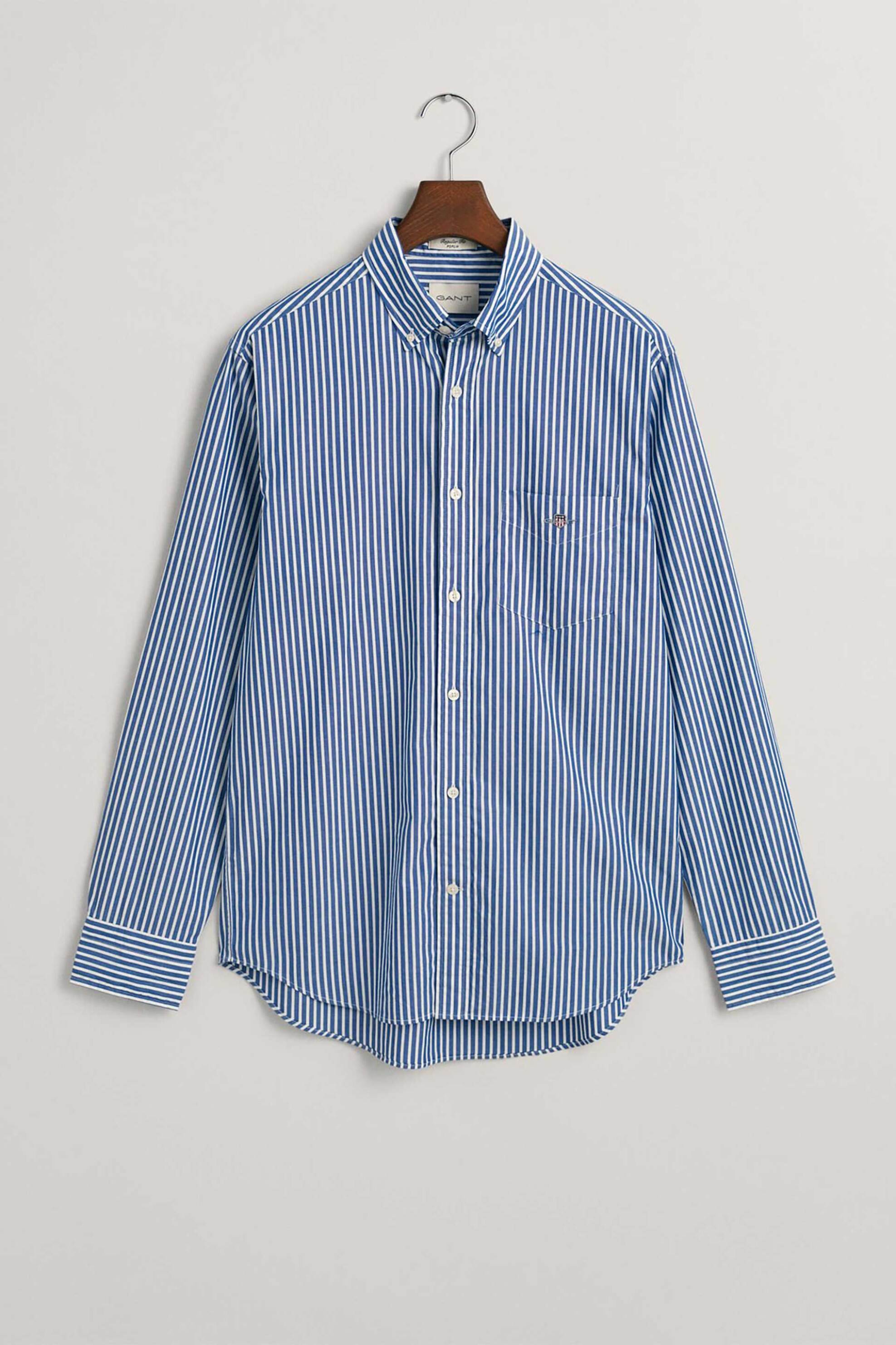 Gant ανδρικό πουκάμισο button down classic poplin με ριγέ σχέδιο και τσέπη με κεντημένο λογότυπο Regular Fit - 3000130 Μπλε