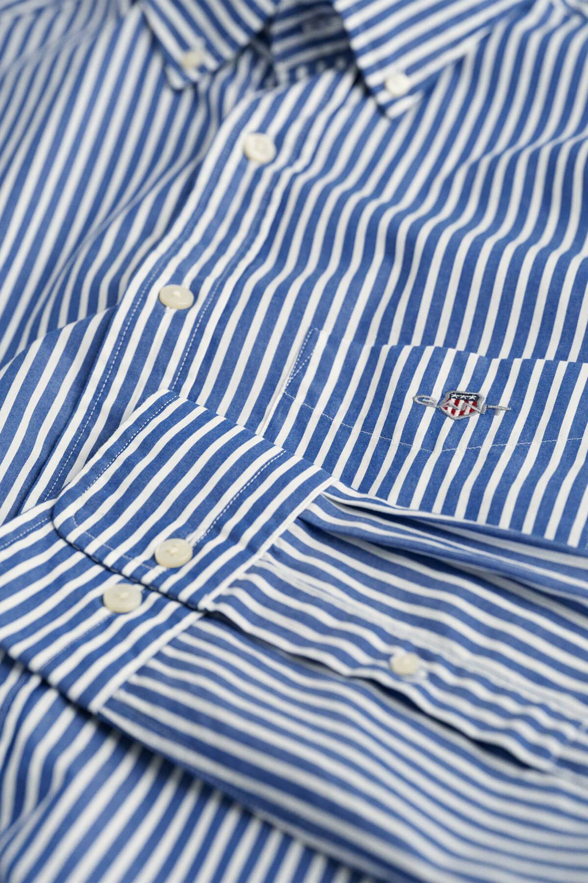Gant Ανδρικό Πουκάμισο Button Down με Ριγέ Σχέδιο Και Τσέπη Κεντημένο Λογότυπο Regular Fit - 3000130 Μπλε