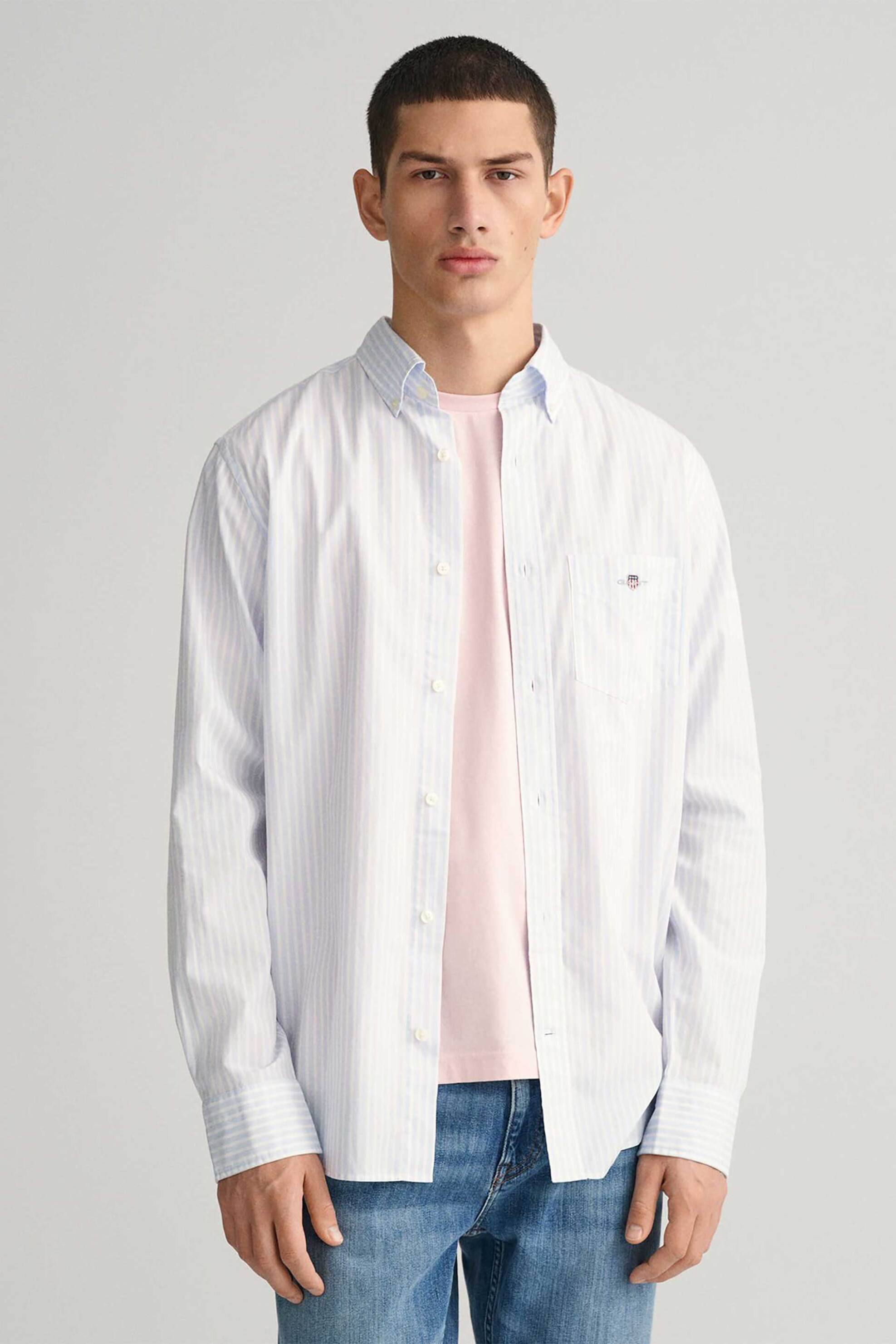 Gant ανδρικό πουκάμισο button down με ριγέ σχέδιο και τσέπη με κεντημένο λογότυπο Regular Fit - 3000130 Σιελ