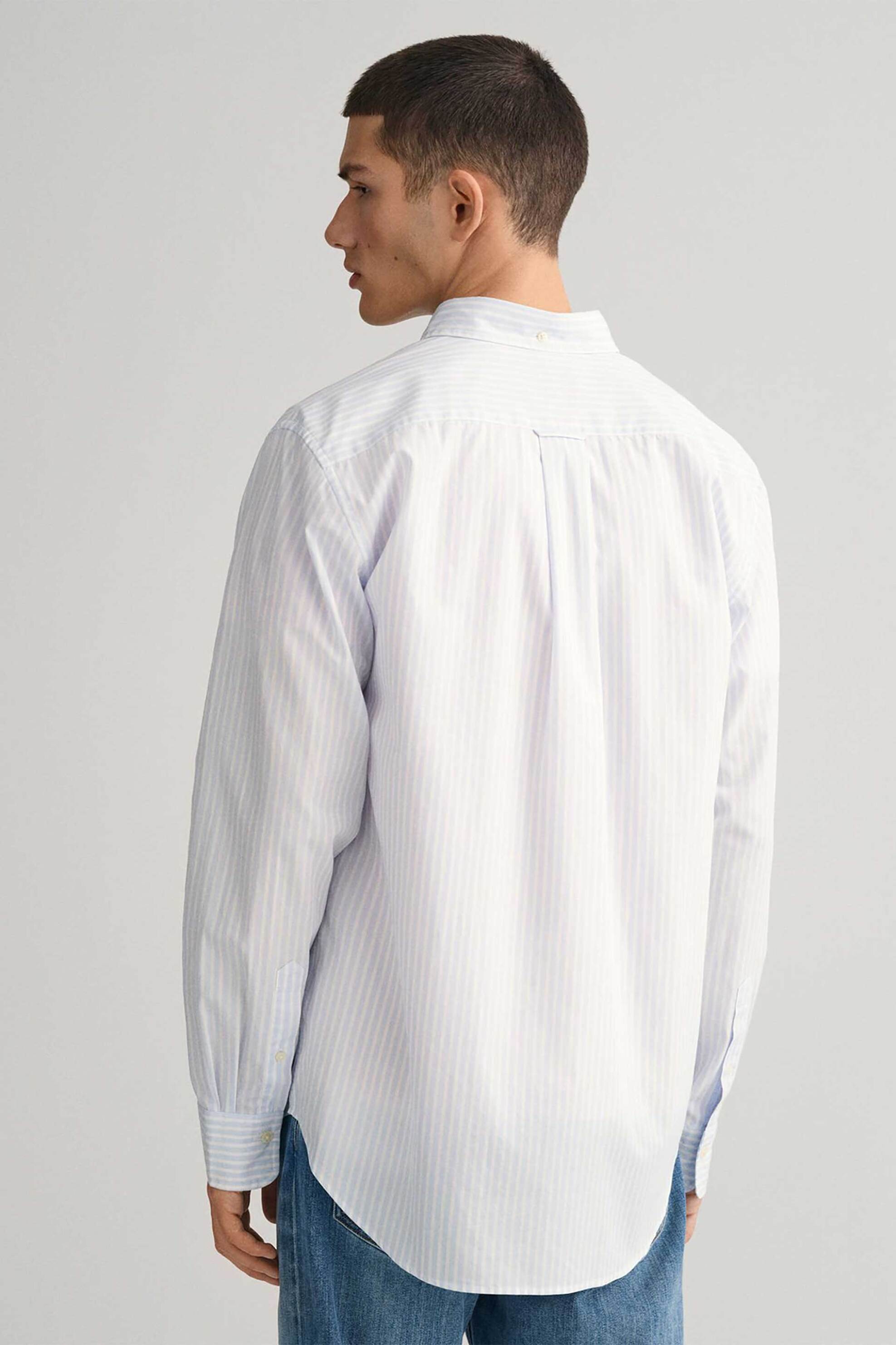 Gant Ανδρικό Πουκάμισο Button Down με Ριγέ Σχέδιο Και Τσέπη Κεντημένο Λογότυπο Regular Fit - 3000130 Σιελ