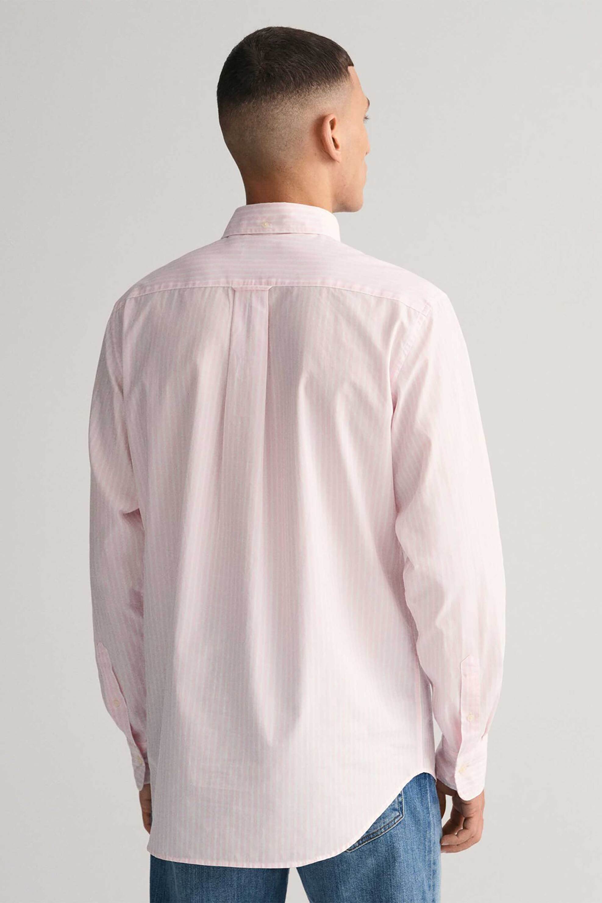 Gant Ανδρικό Πουκάμισο Button Down με Ριγέ Σχέδιο Και Τσέπη Κεντημένο Λογότυπο Regular Fit - 3000130 Ροζ Ανοιχτό