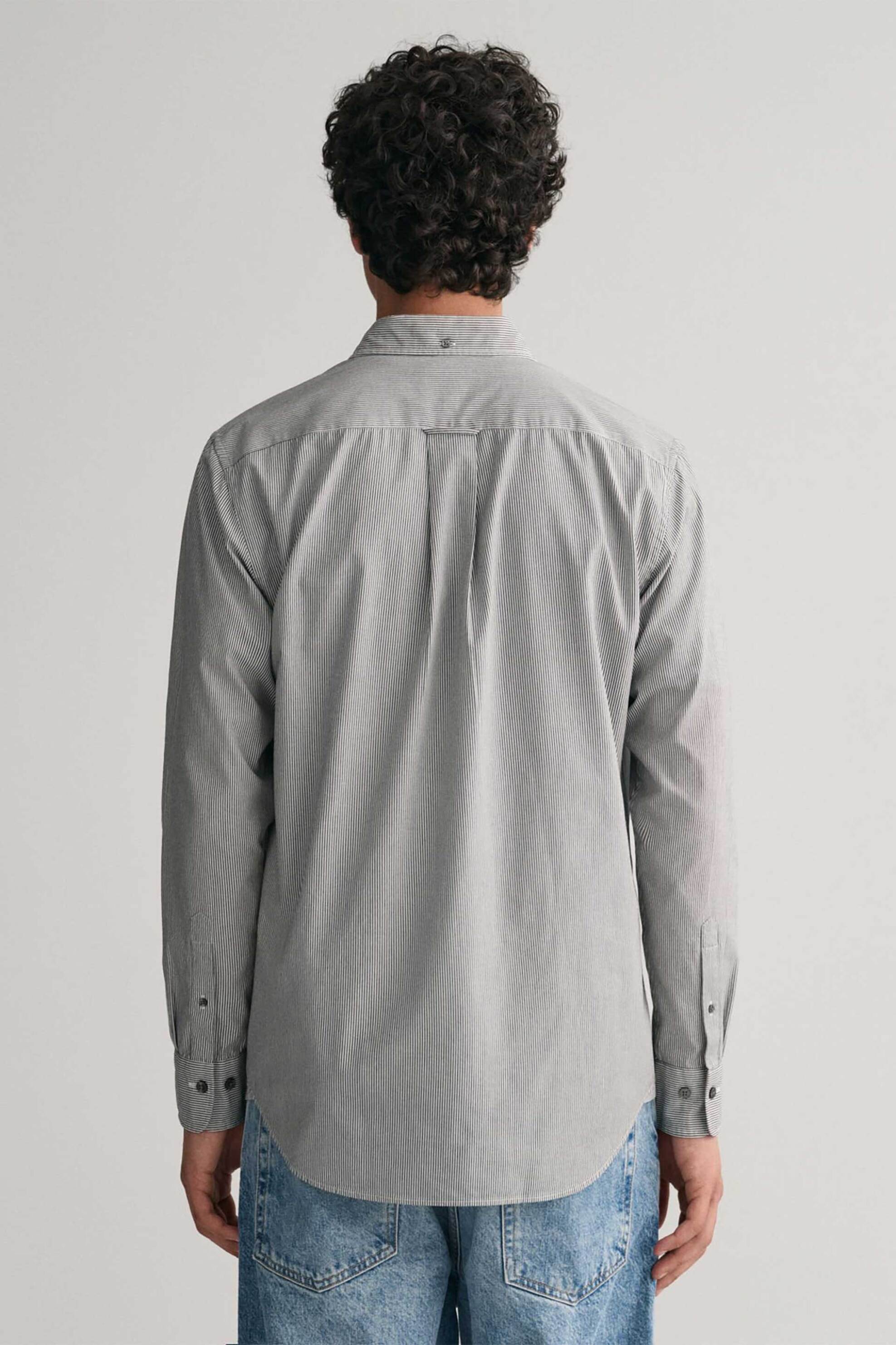 Gant Ανδρικό Πουκάμισο Button Down με Ψιλό Ριγέ Σχέδιο Και Τσέπη Κεντημένο Λογότυπο Regular Fit - 3000140 Μαύρο