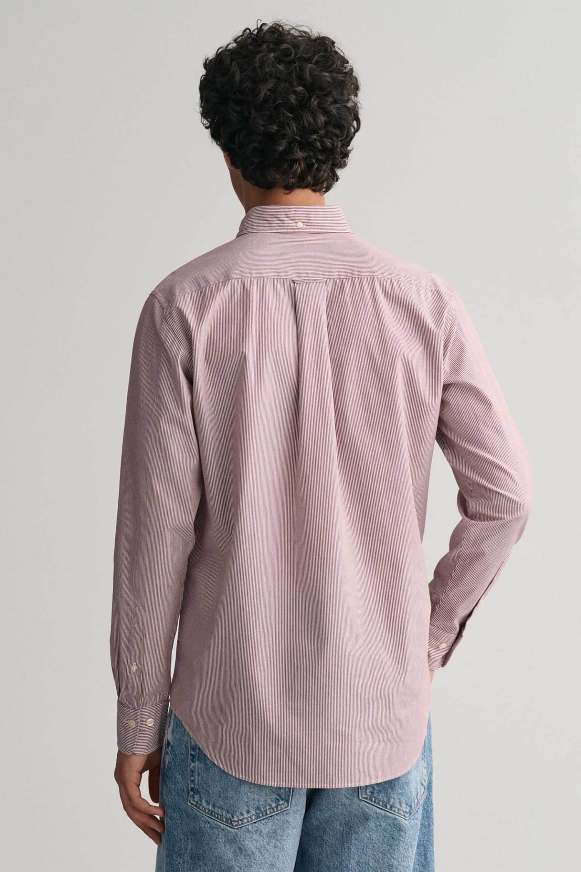 Gant Ανδρικό Πουκάμισο Button Down με Ψιλό Ριγέ Σχέδιο Και Τσέπη Κεντημένο Λογότυπο Regular Fit - 3000140 Μπορντό