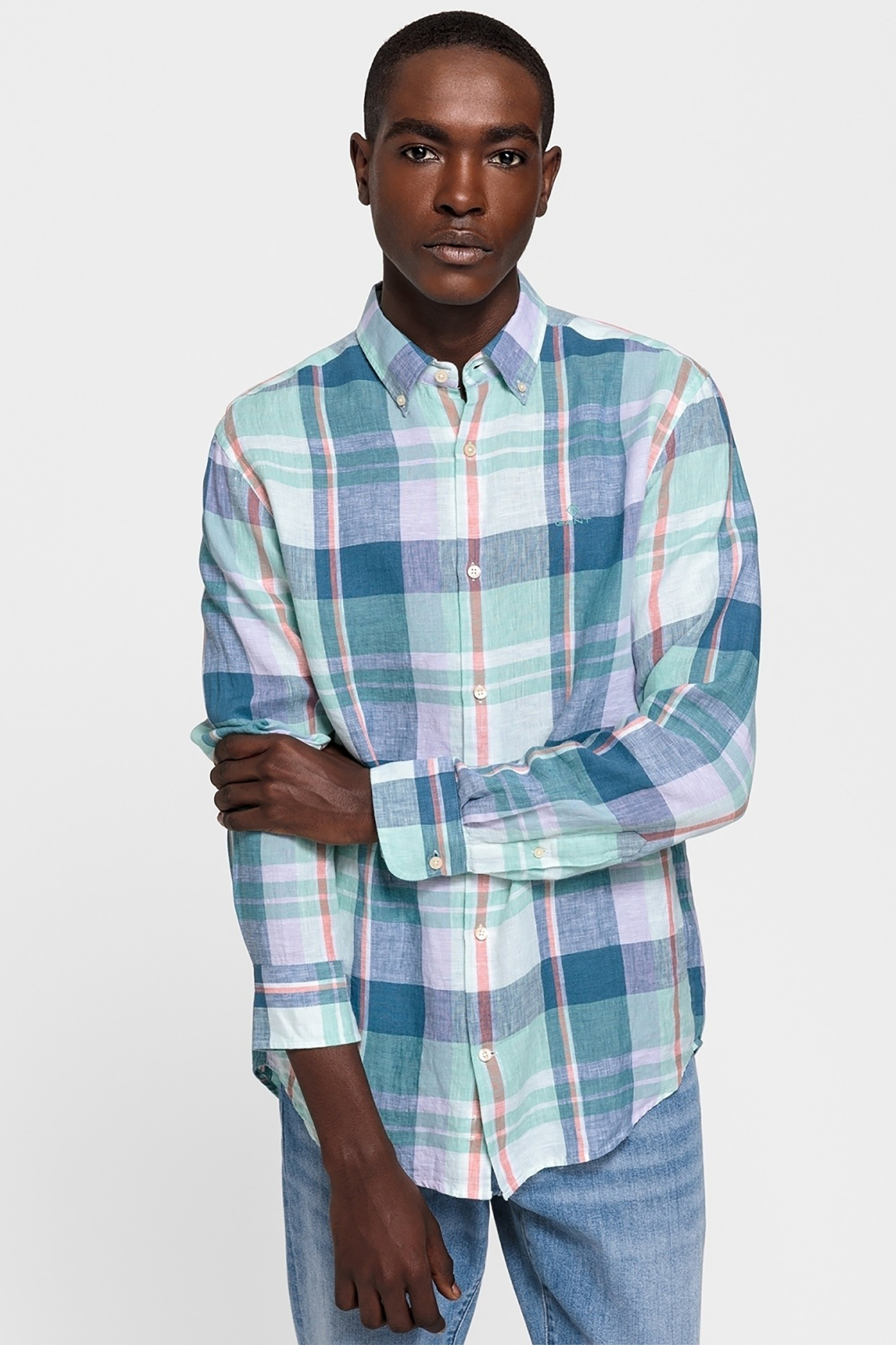 Gant ανδρικό λινό καρό πουκάμισο - 3006720 Μπλε