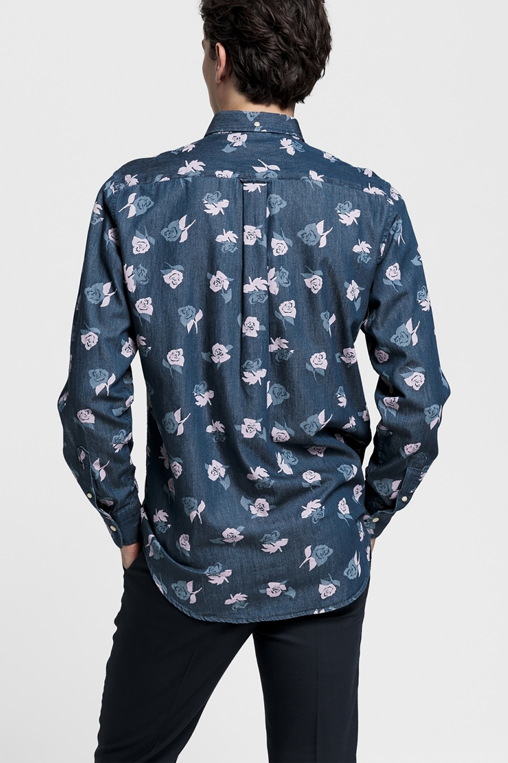 Gant Ανδρικό Πουκάμισο Denim με Print Τριαντάφυλλα - 3007320 Μπλε Σκούρο