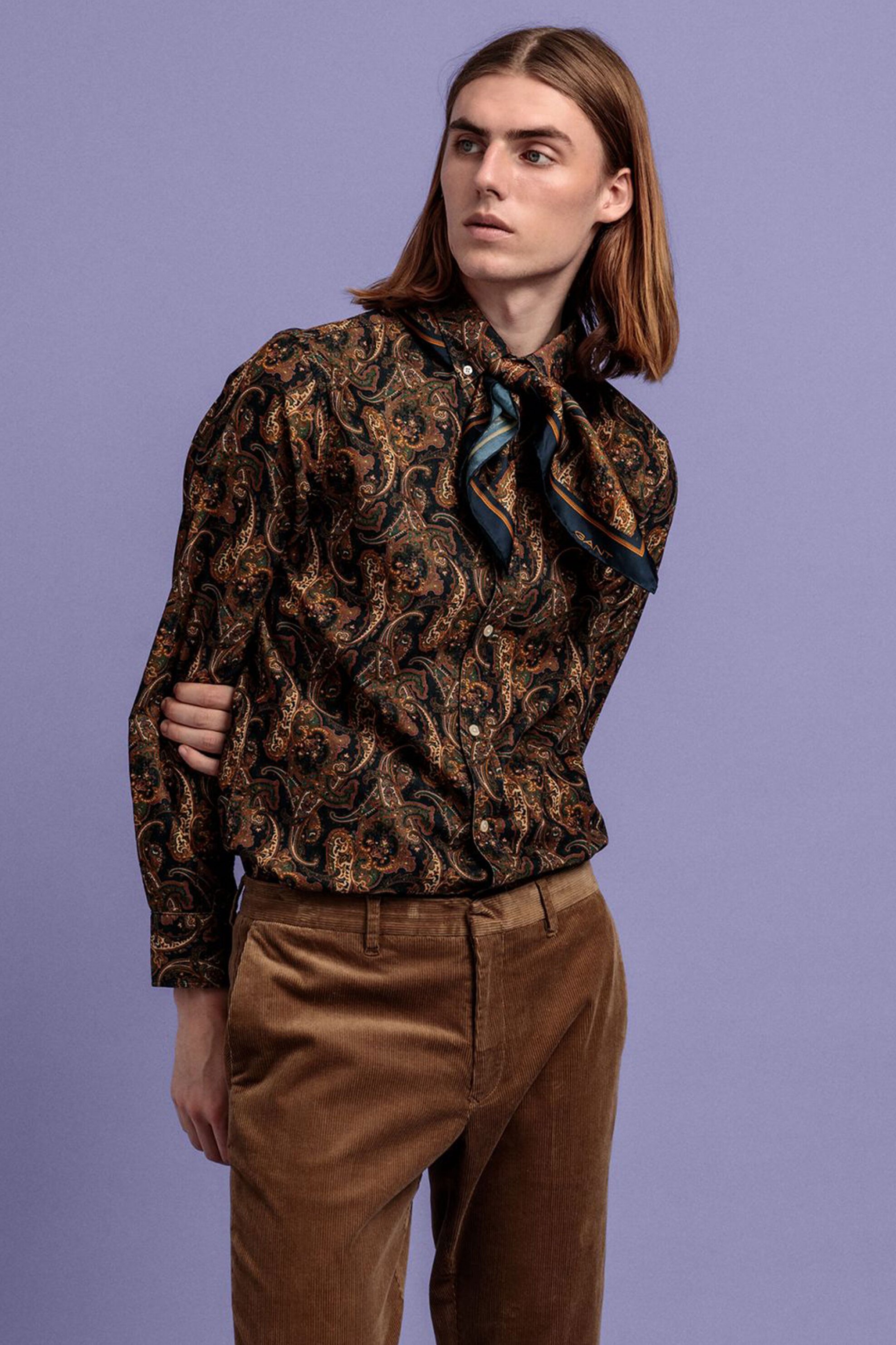 Gant ανδρικό πουκάμισο με print λαχούρια "Paisley Print Baby Cord" - 3008960 Καφέ