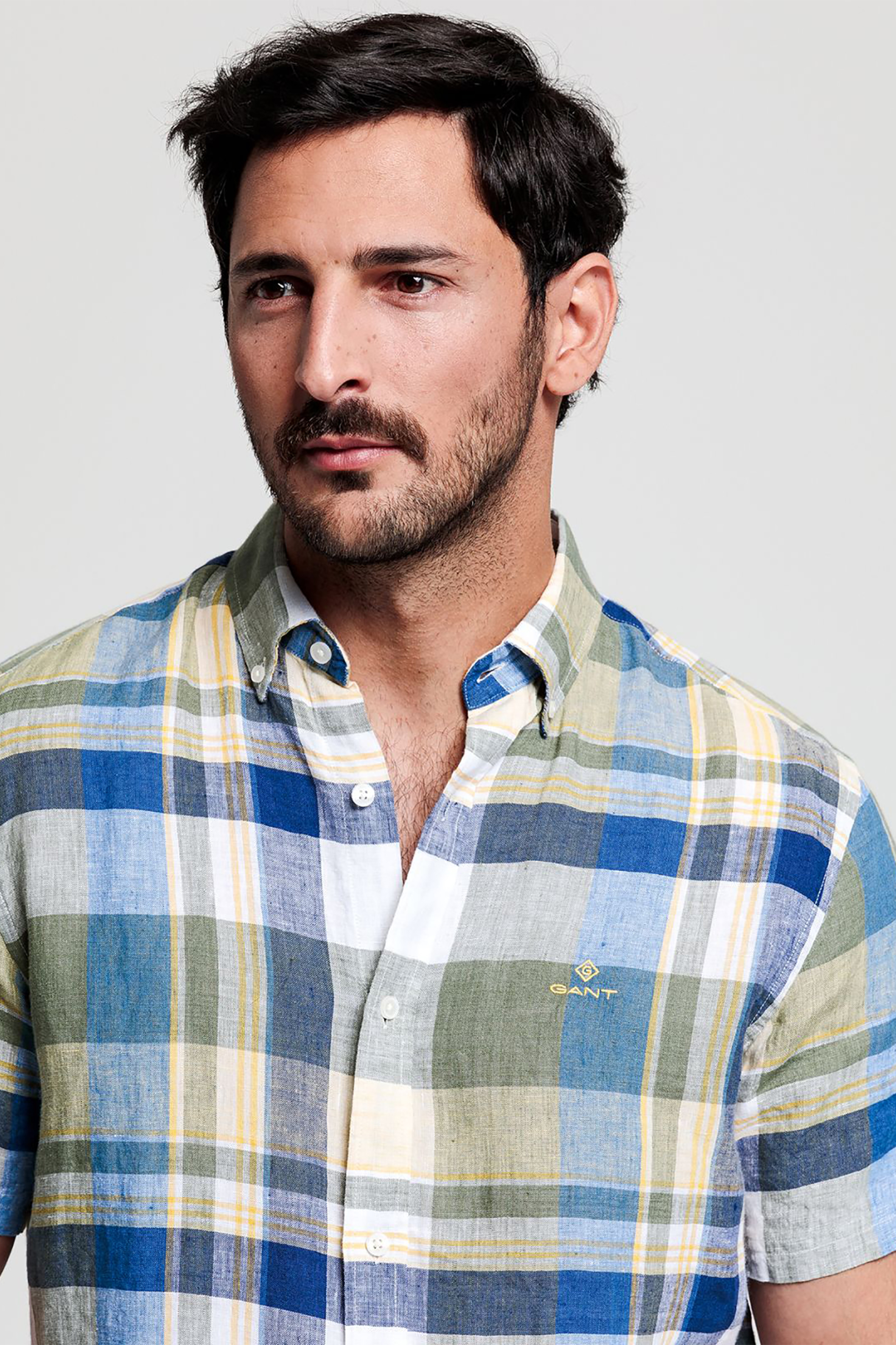 Gant ανδρικό λινό πουκάμισο κοντομάνικο με καρό σχέδιο "Madras Shirt" - 3013621 Κίτρινο φωτογραφία