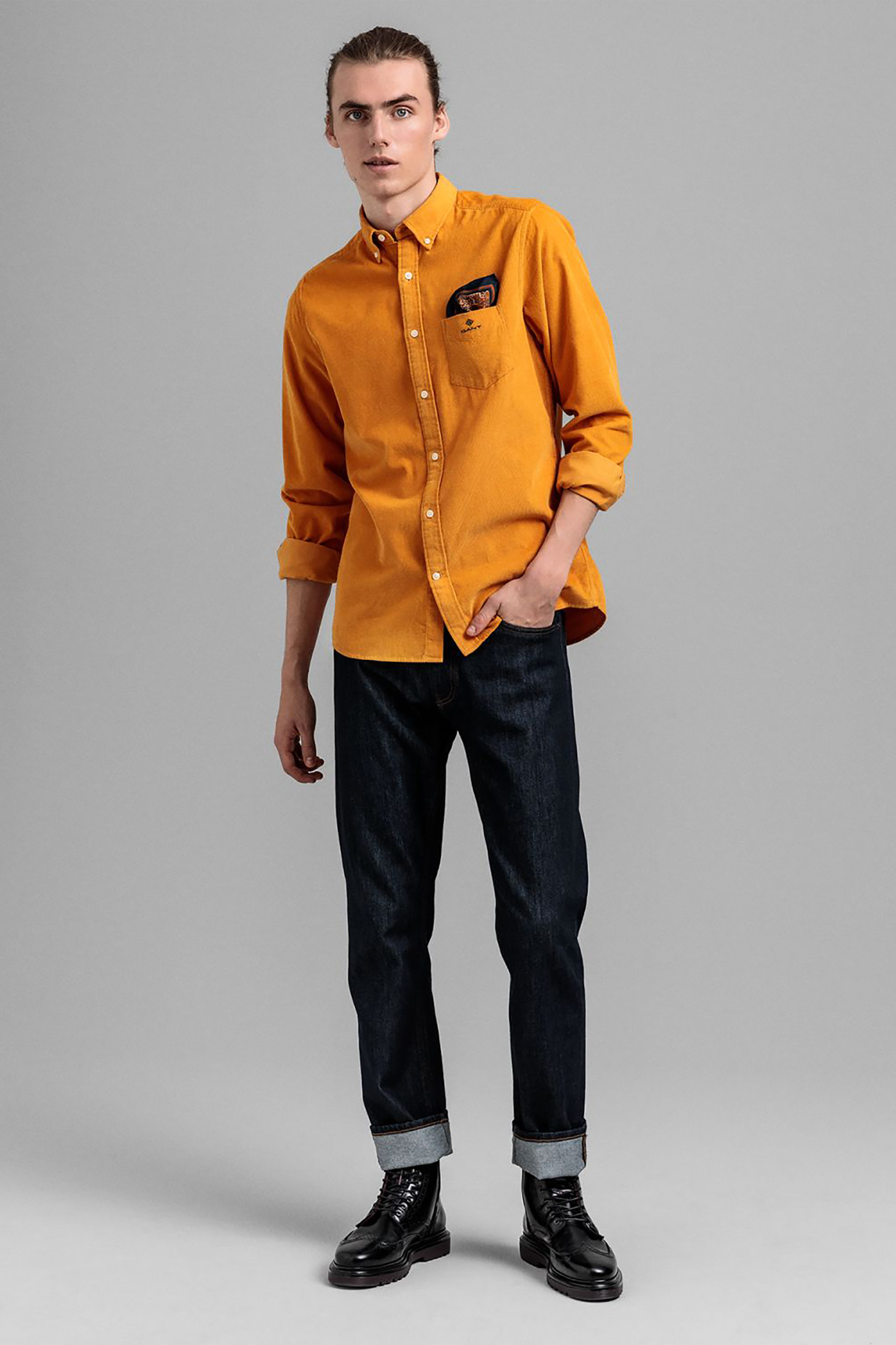 Gant Ανδρικό Πουκάμισο Κοτλέ με Μία Τσέπη Regular Fit - 3016820 Κίτρινο