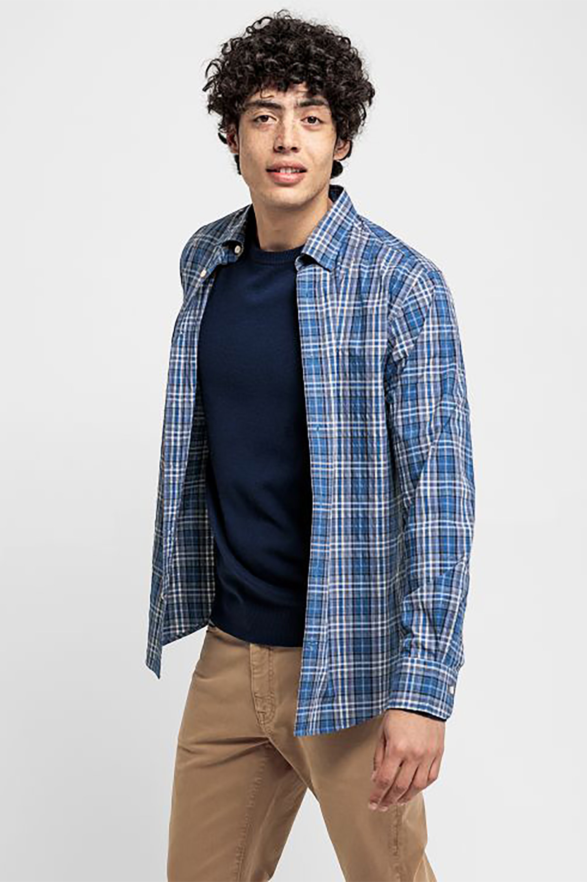 Gant ανδρικό καρό πουκάμισο Regular Fit Tech Prep™ "Jaspé Plaid" - 3019330 Μπλε Σκούρο