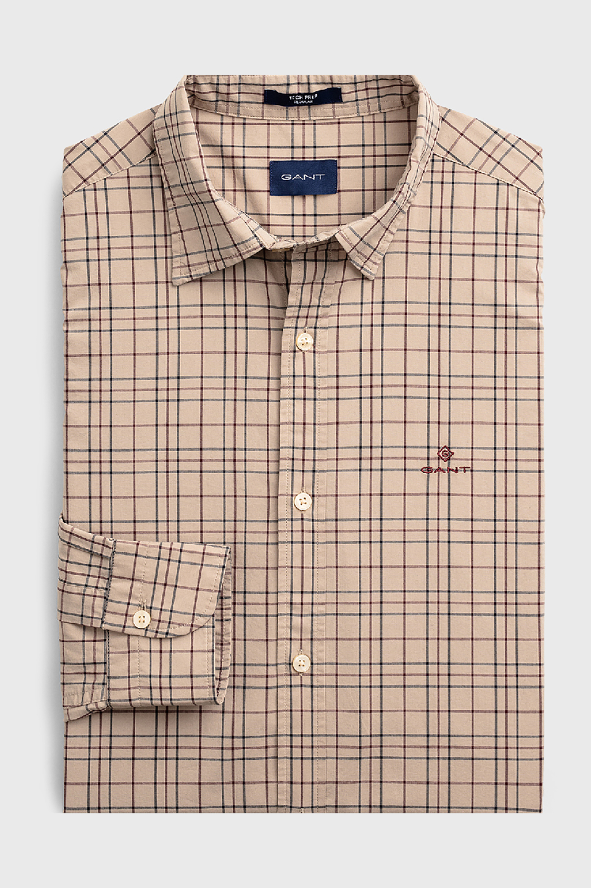 Gant ανδρικό καρό πουκάμισο Regular Fit Tech Prep™Tattersall Broadcloth - 3020230 Μπεζ