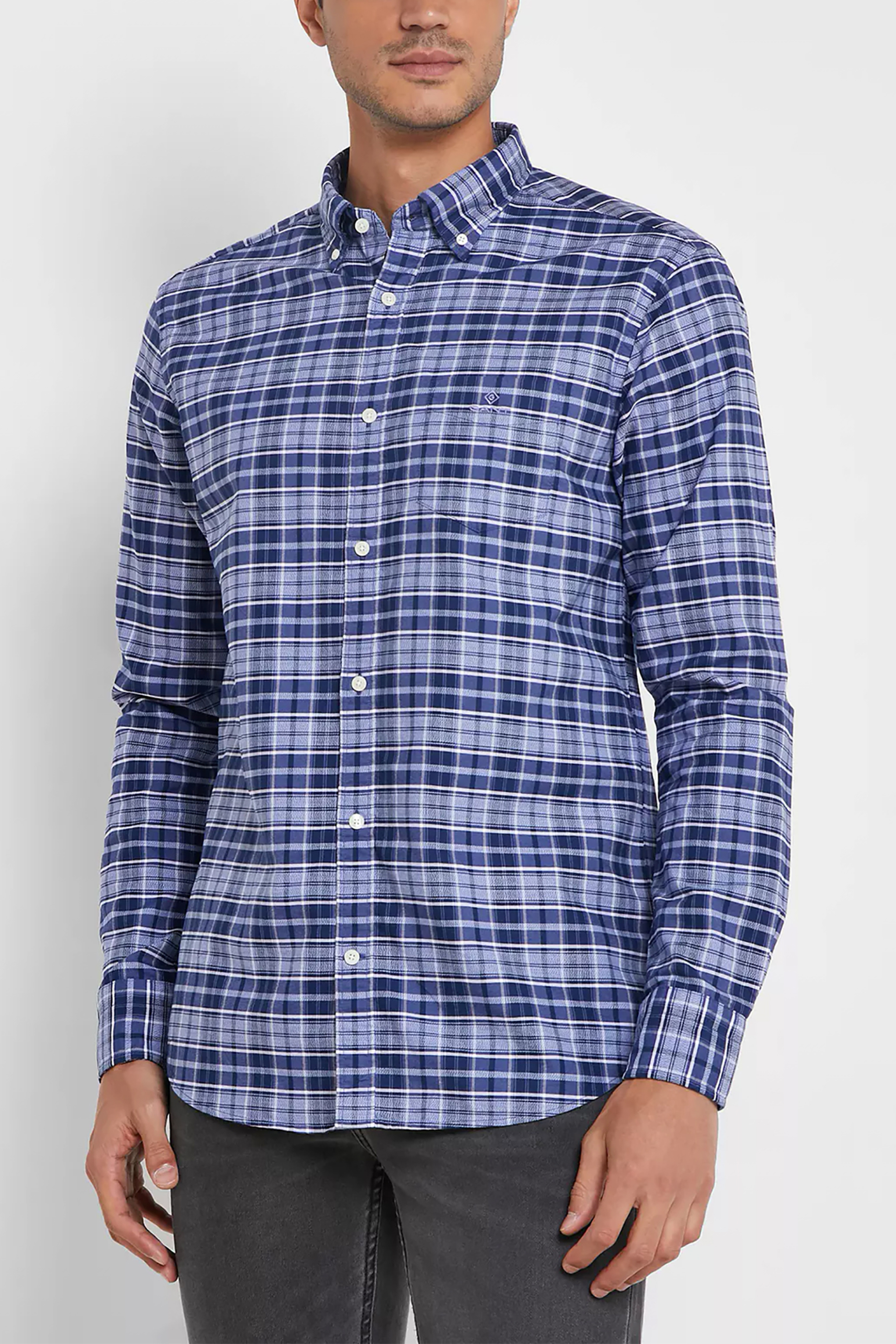 Gant ανδρικό καρό πουκάμισο με μία τσέπη Oxford Regular fit - 3058200 Μπλε