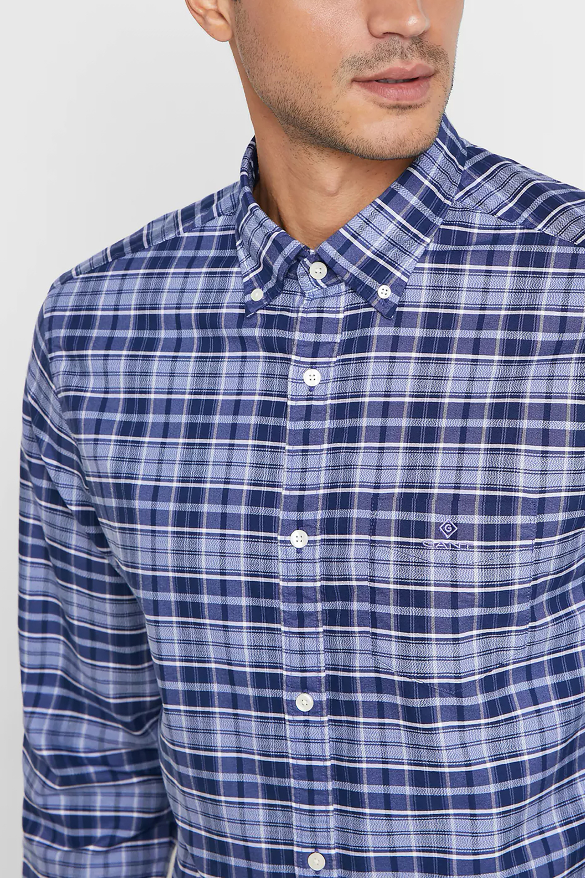 Gant Ανδρικό Καρό Πουκάμισο με Μία Τσέπη Oxford Regular Fit - 3058200 Μπλε