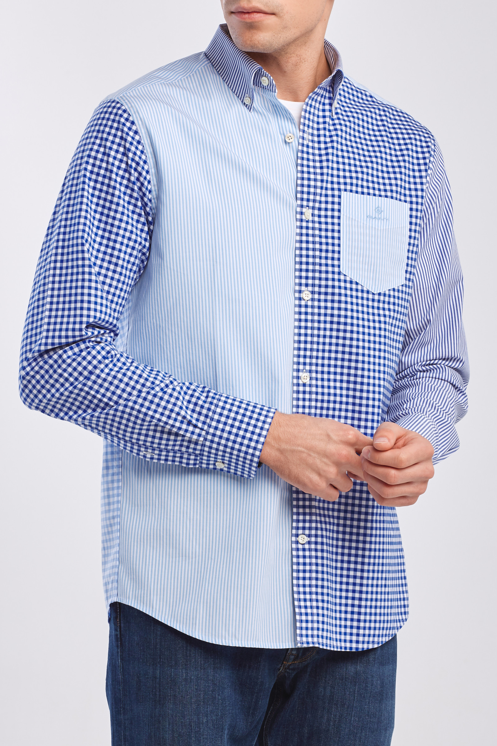 Gant ανδρικό πουκάμισο με καρό και ριγέ print - 3060800 Μπλε Σκούρο