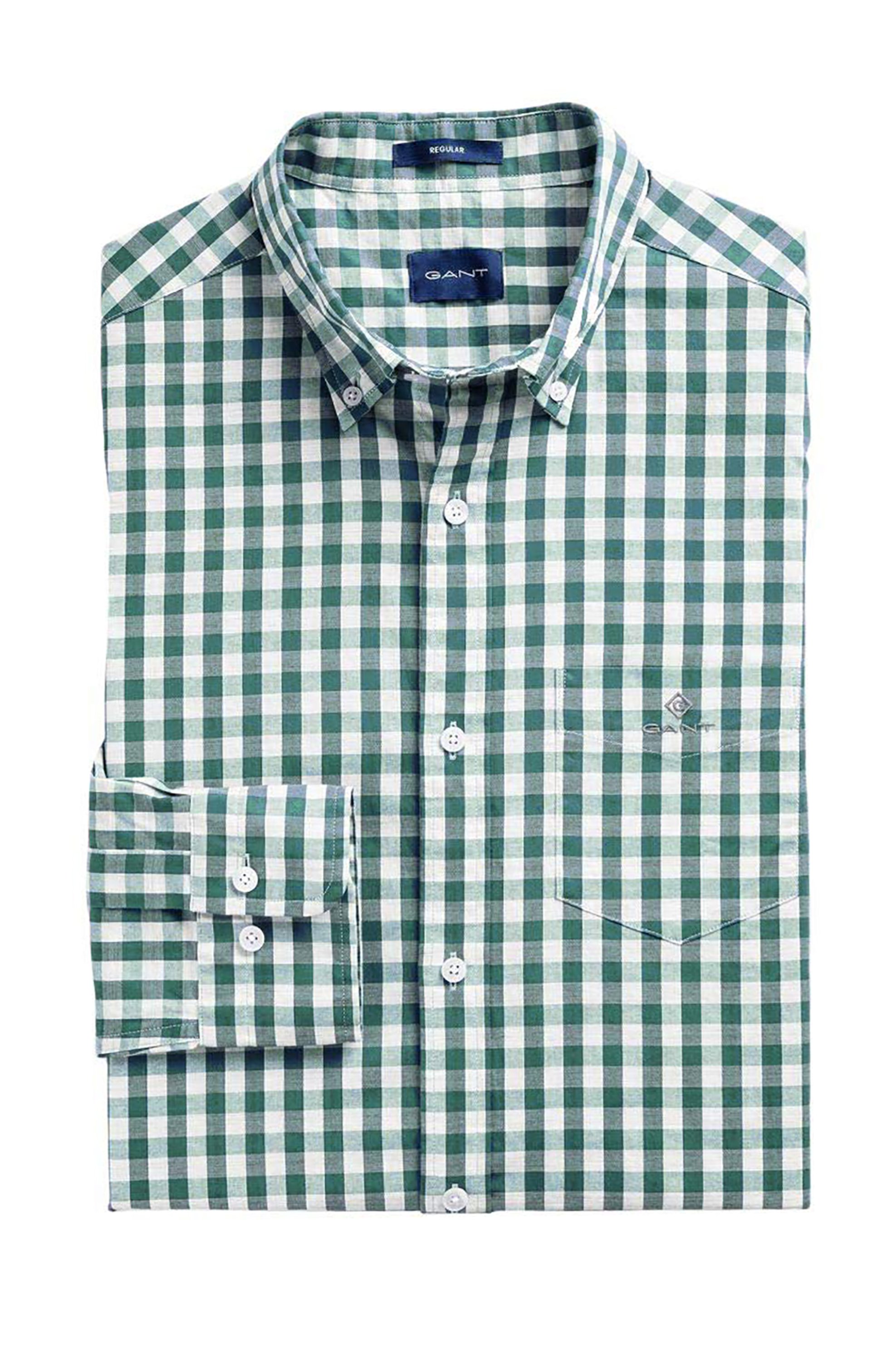 Gant ανδρικό πουκάμισο καρό Gingham Heather Oxford Shirt - 3061500 Πράσινο Ανοιχτό