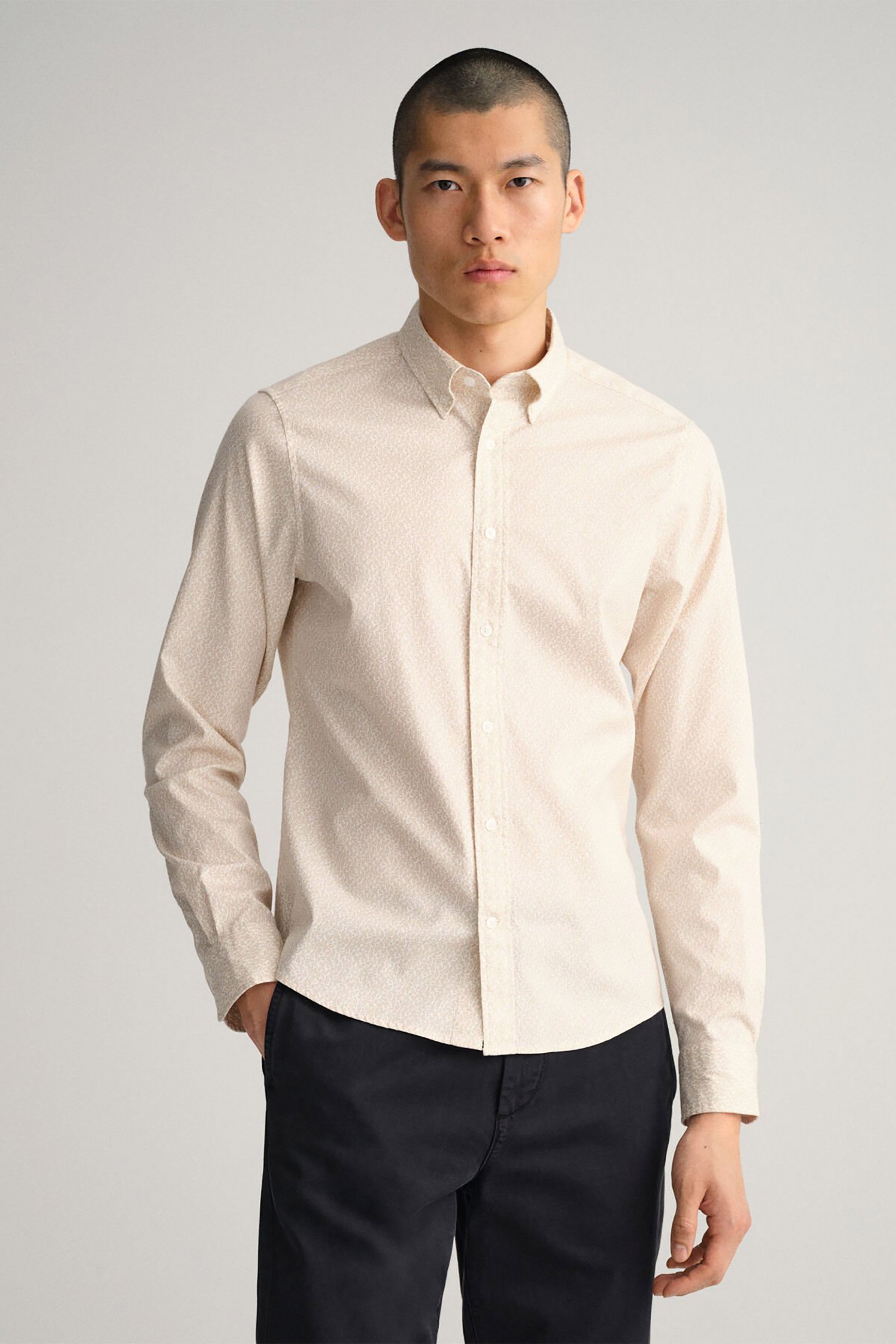 Gant ανδρικό πουκάμισο button down με μικροσχέδιο Slim Fit - 3220088 Εκρού