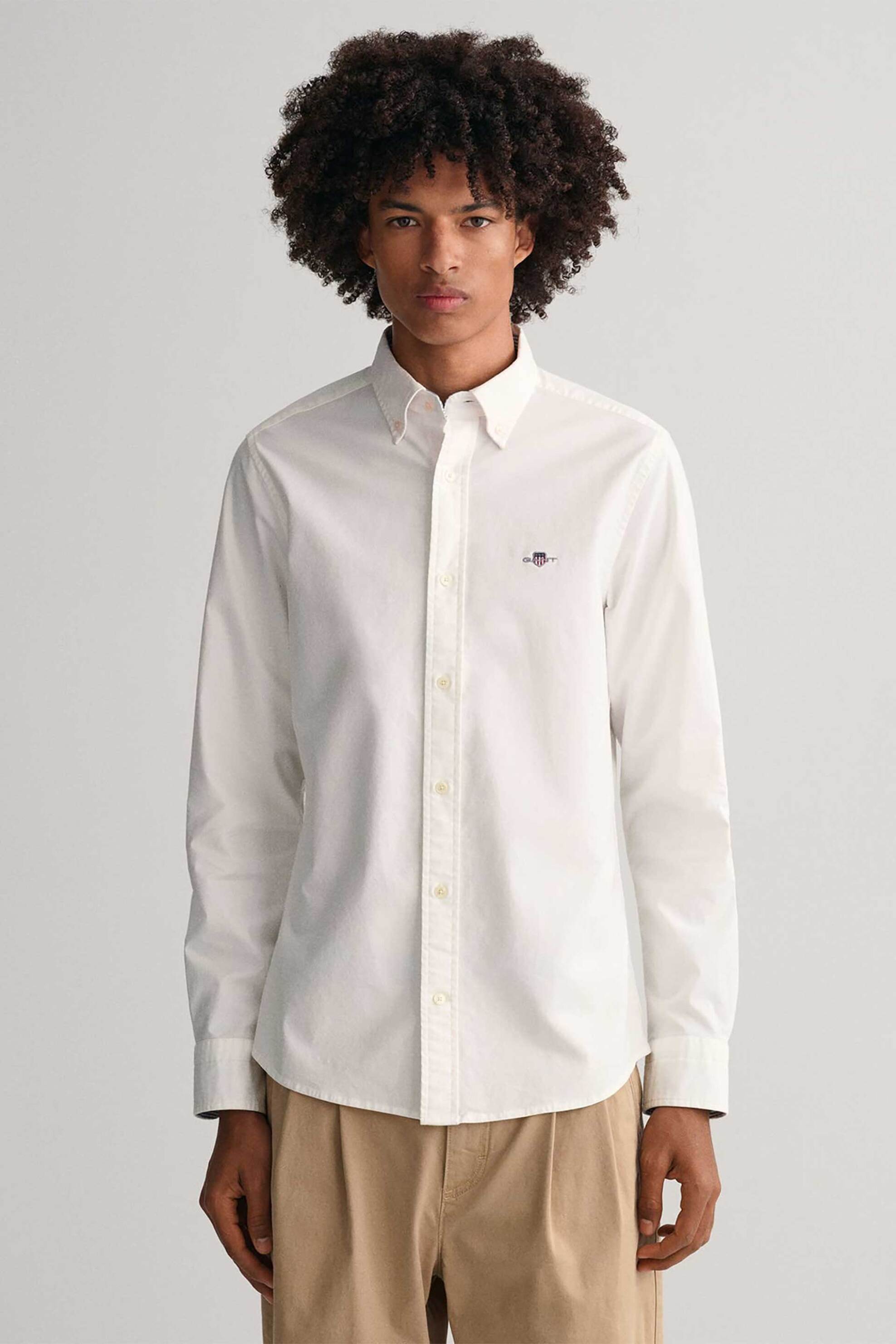 Gant ανδρικό πουκάμισο button Oxford button down μονόχρωμο Slim Fit - 3230115 Λευκό