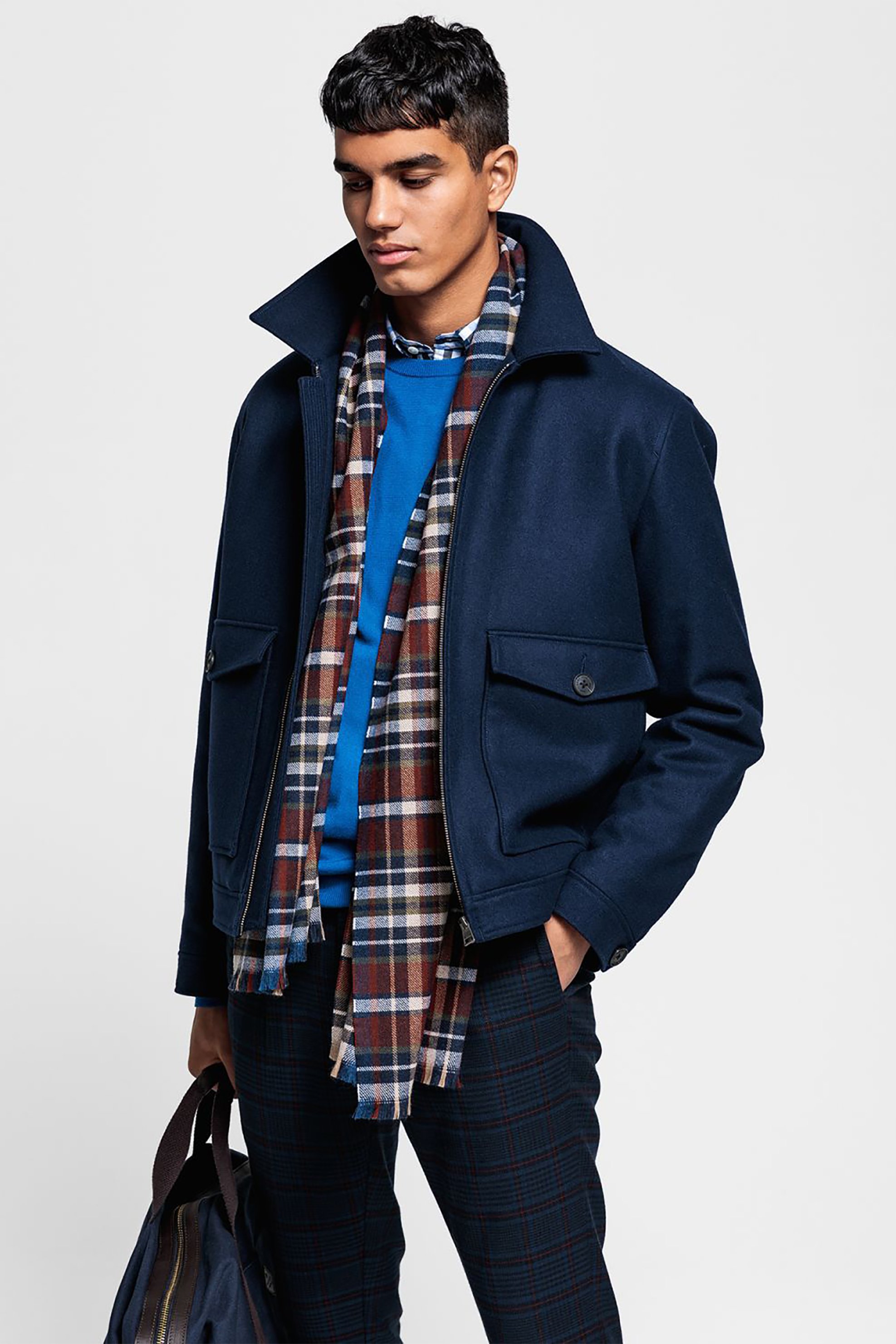 GANT Gant ανδρικό κοντό παλτό Wool Windcheater - 7006009 Μπλε Σκούρο