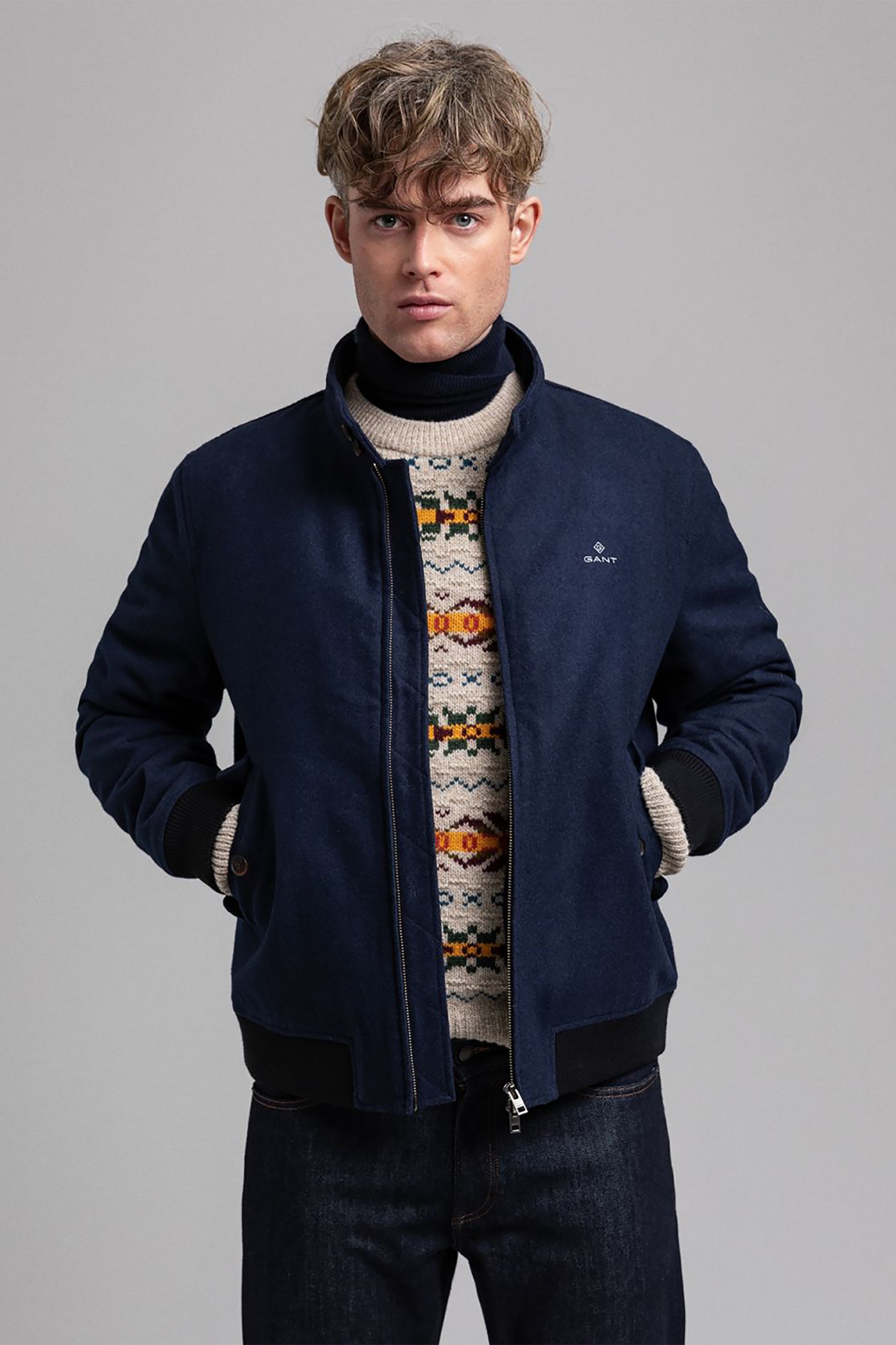 GANT Gant ανδρικό μάλλινο bomber jacket "Herrington" - 7006087 Μπλε Σκούρο