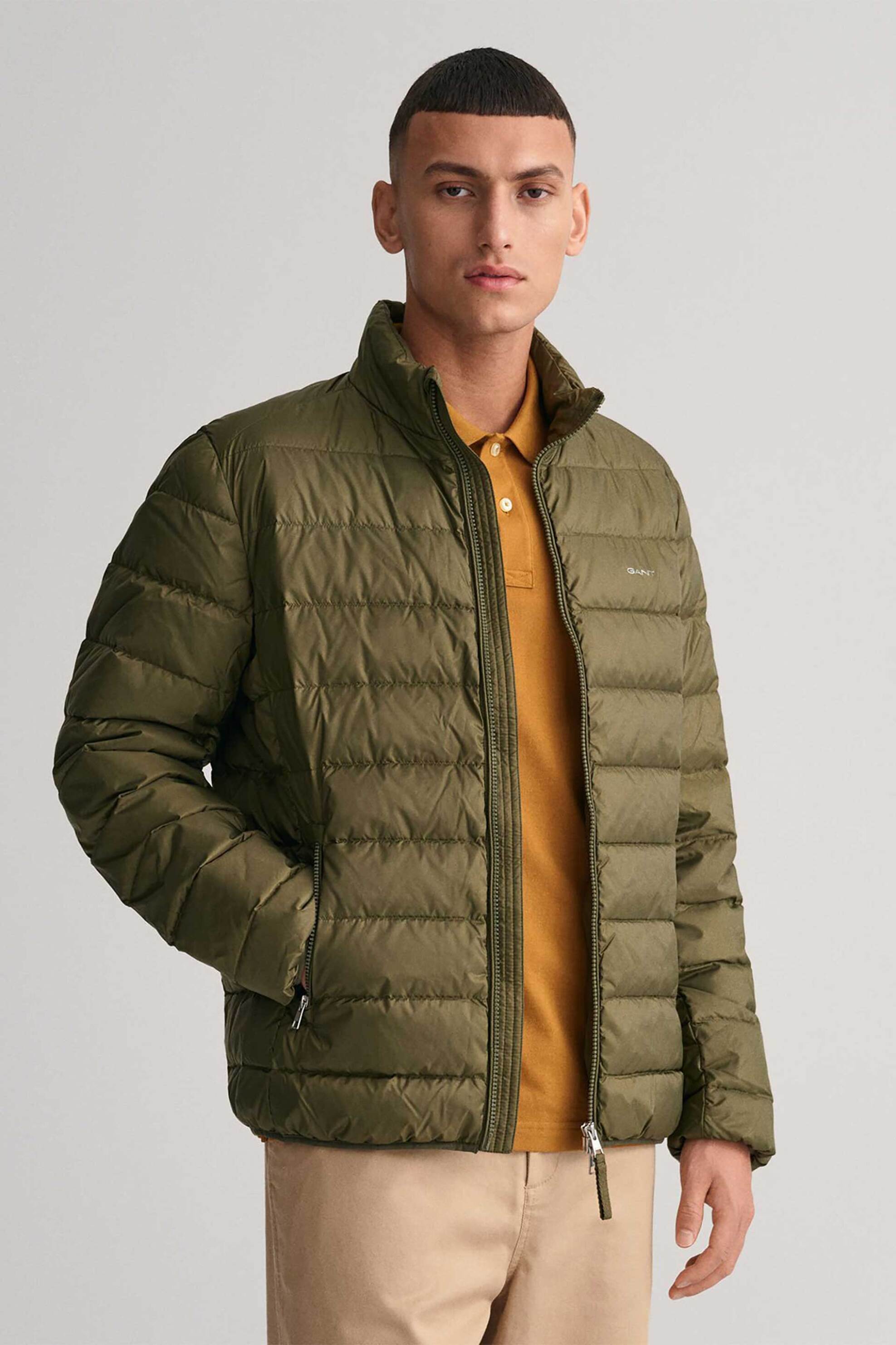 Gant ανδρικό μπουφάν αδιάβροχο με καπιτονέ σχέδιο και λογότυπο Regular Fit - 7006298 Λαδί