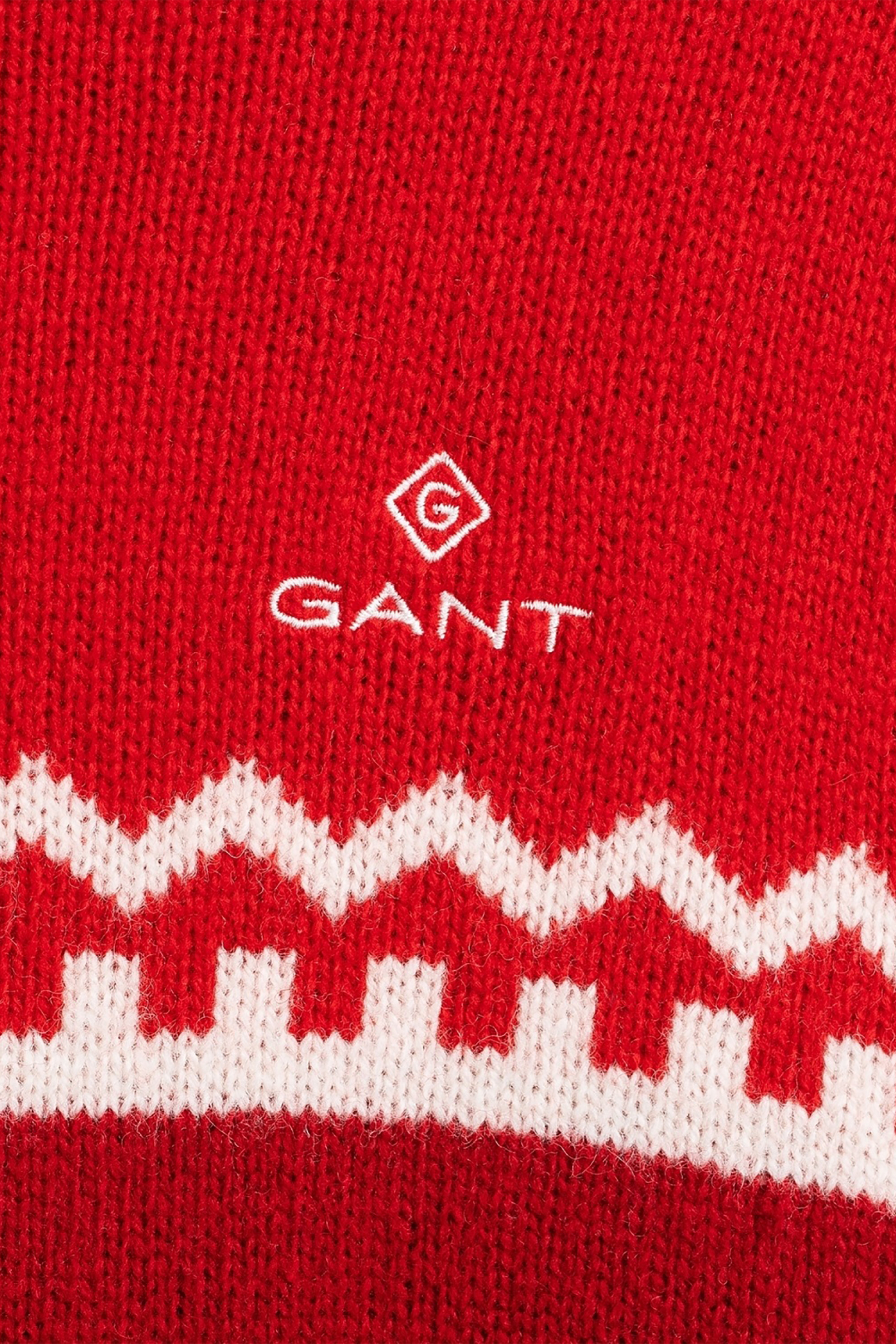 Gant Ανδρικό Πουλόβερ με Γεωμετρικό Σχέδιο Striped - 8010033 Κόκκινο