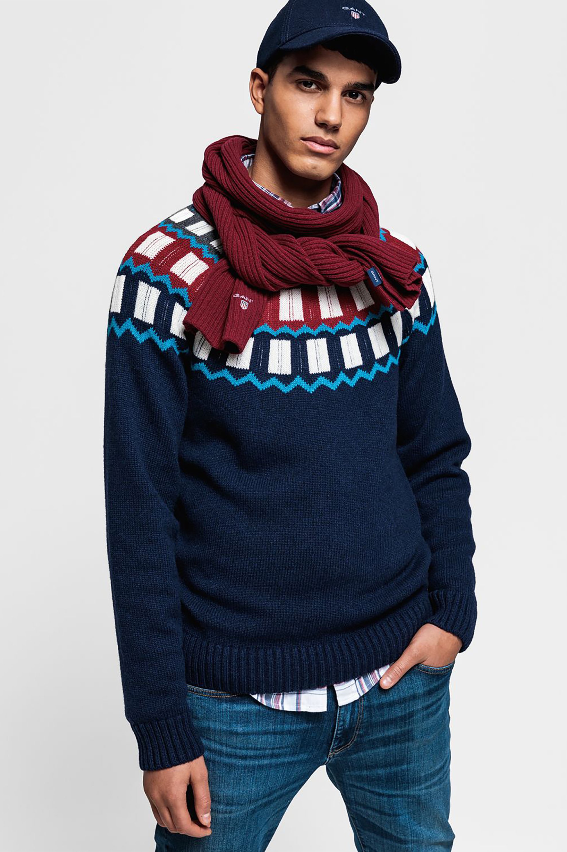 Gant Ανδρική Πλεκτή Μπλούζα Holiday Fairisle Crew - 8020037 Μπλε Σκούρο