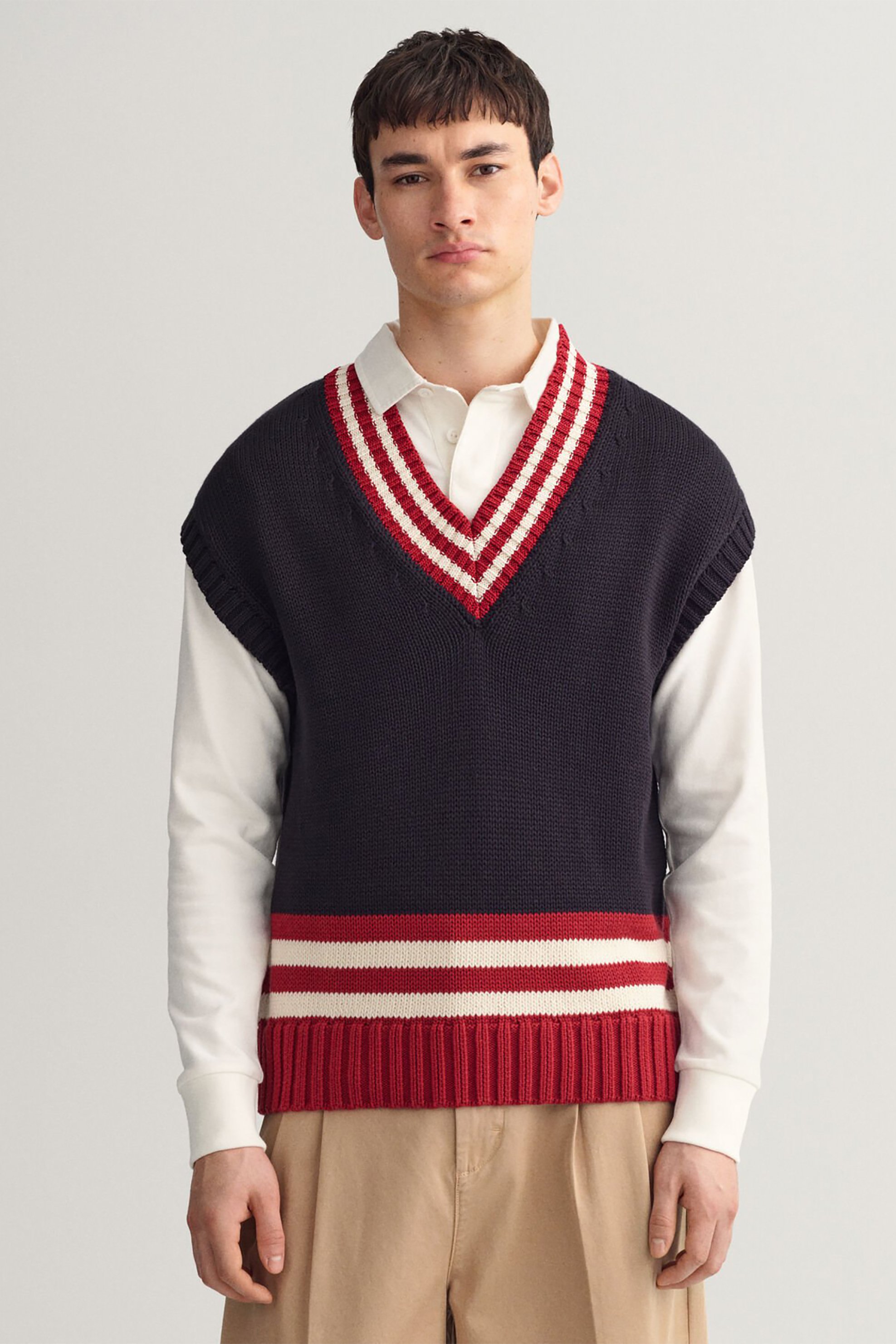 GANT Gant ανδρικό πλεκτό γιλέκο με ριγέ σχέδιο Oversized Fit - 8030144 Κόκκινο