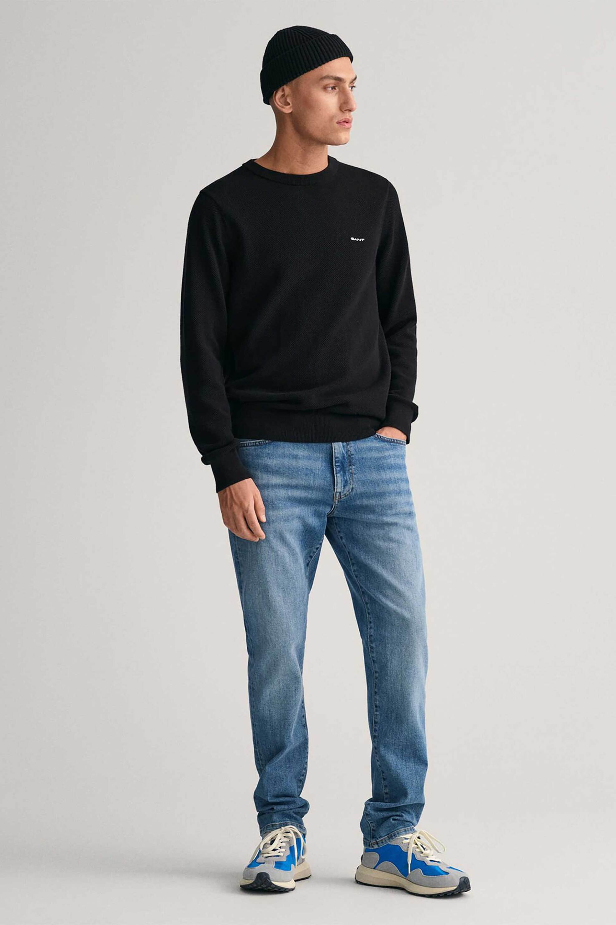 Gant ανδρικό πουλόβερ μονόχρωμο πικέ με κεντημένο λογότυπο Regular Fit - 8040521 Μαύρο φωτογραφία