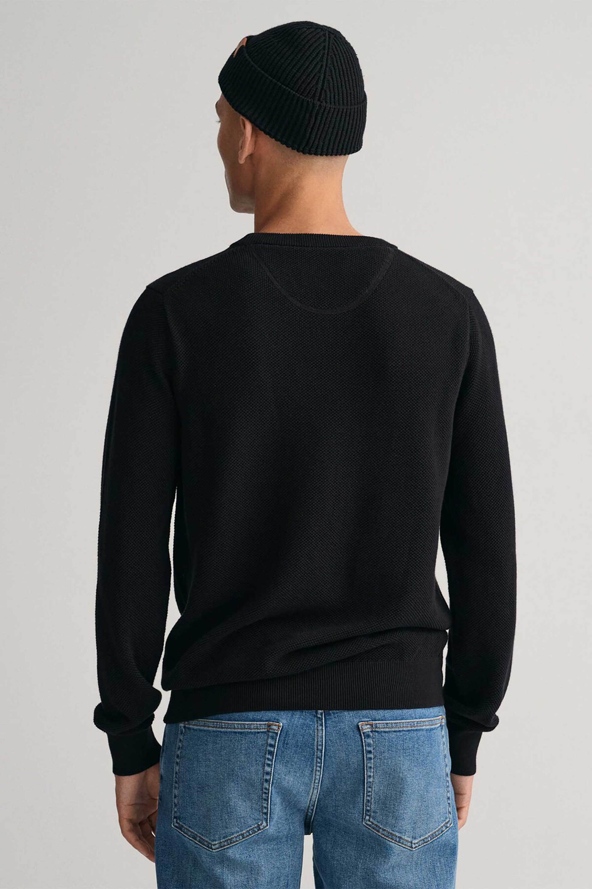 Gant ανδρικό πουλόβερ μονόχρωμο πικέ με κεντημένο λογότυπο Regular Fit - 8040521 Μαύρο φωτογραφία