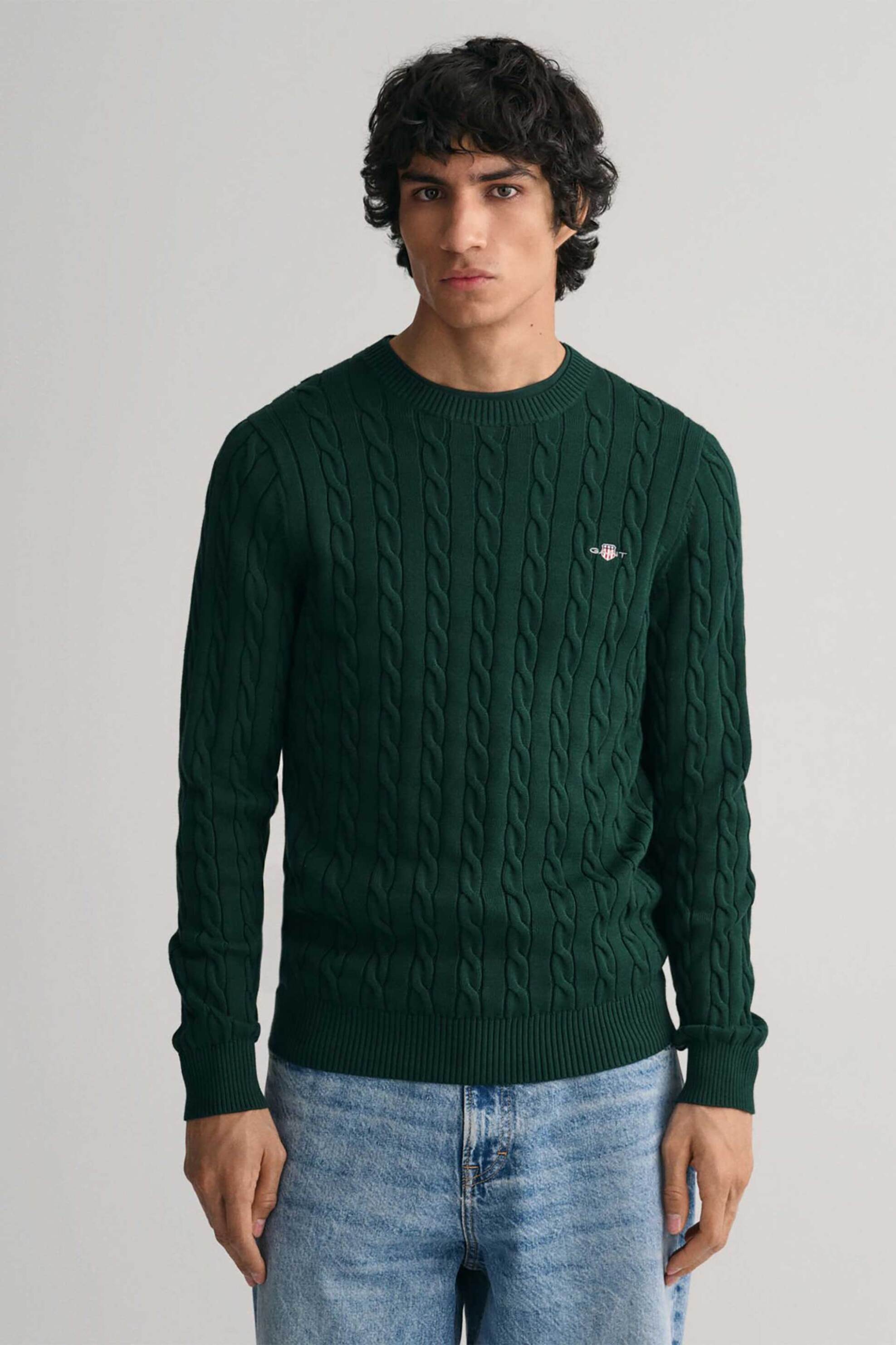 Gant ανδρικό πουλόβερ με cable knit pattern και κεντημένο λογότυπο Regular Fit - 8050601 Κυπαρισσί
