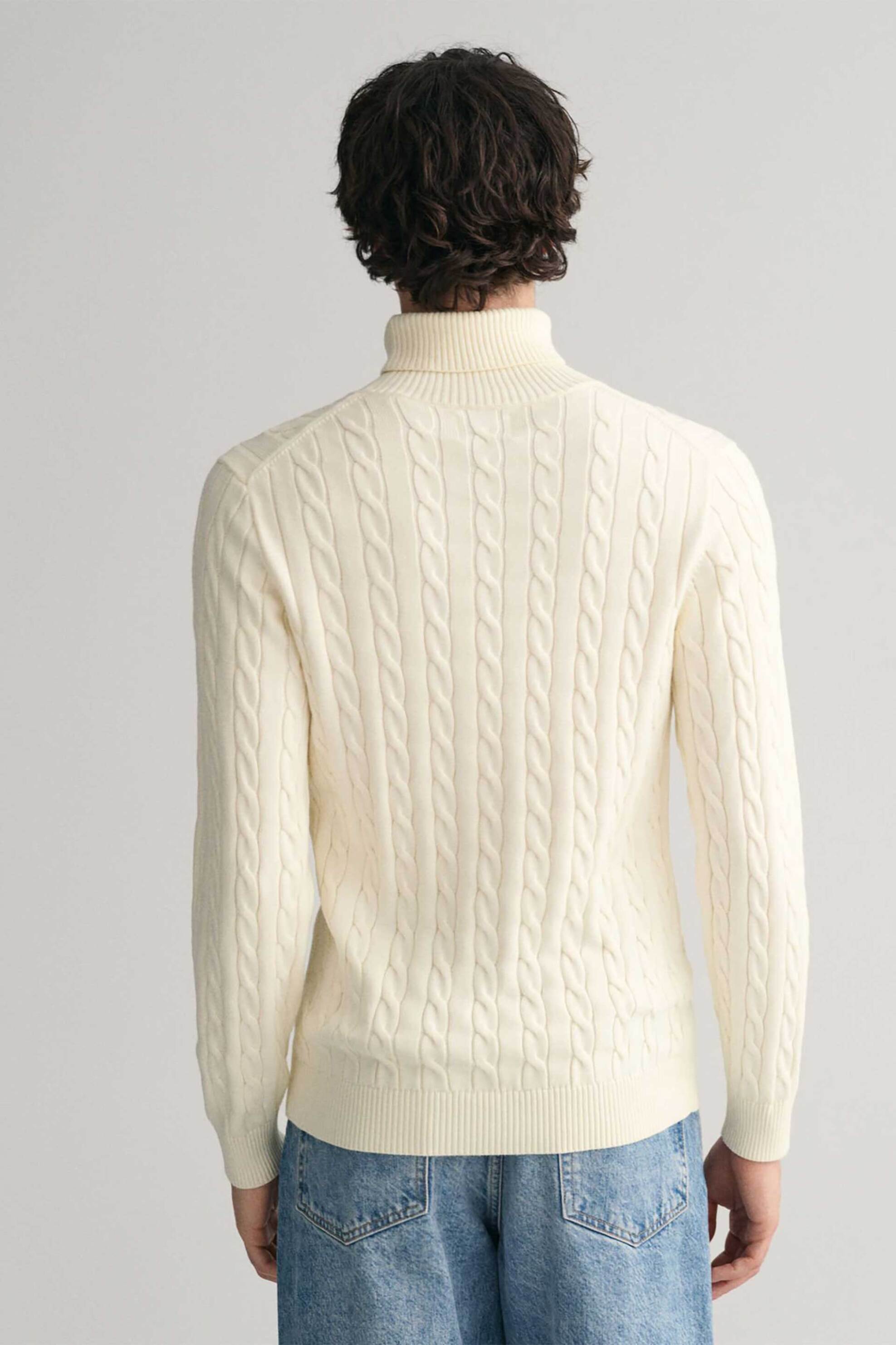 Gant Ανδρική Πλεκτή Μπλούζα Ζιβάγκο με Cable Knit Pattern Και Κεντημένο Λογότυπο Regular Fit - 8050607 Κρέμ