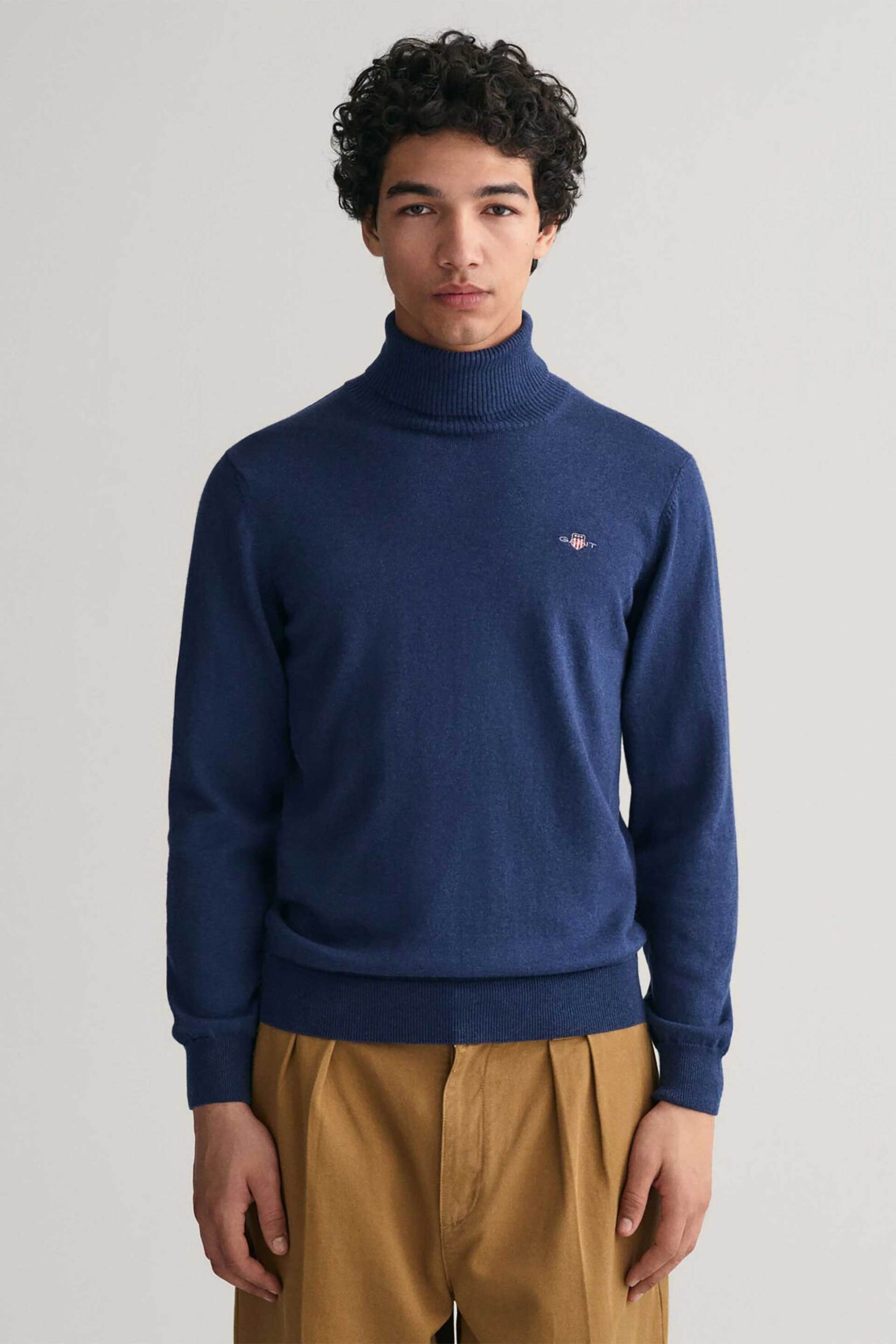 Gant ανδρική πλεκτή μπλούζα ζιβάγκο με κεντημένο λογότυπο Regular Fit - 8060070 Μπλε