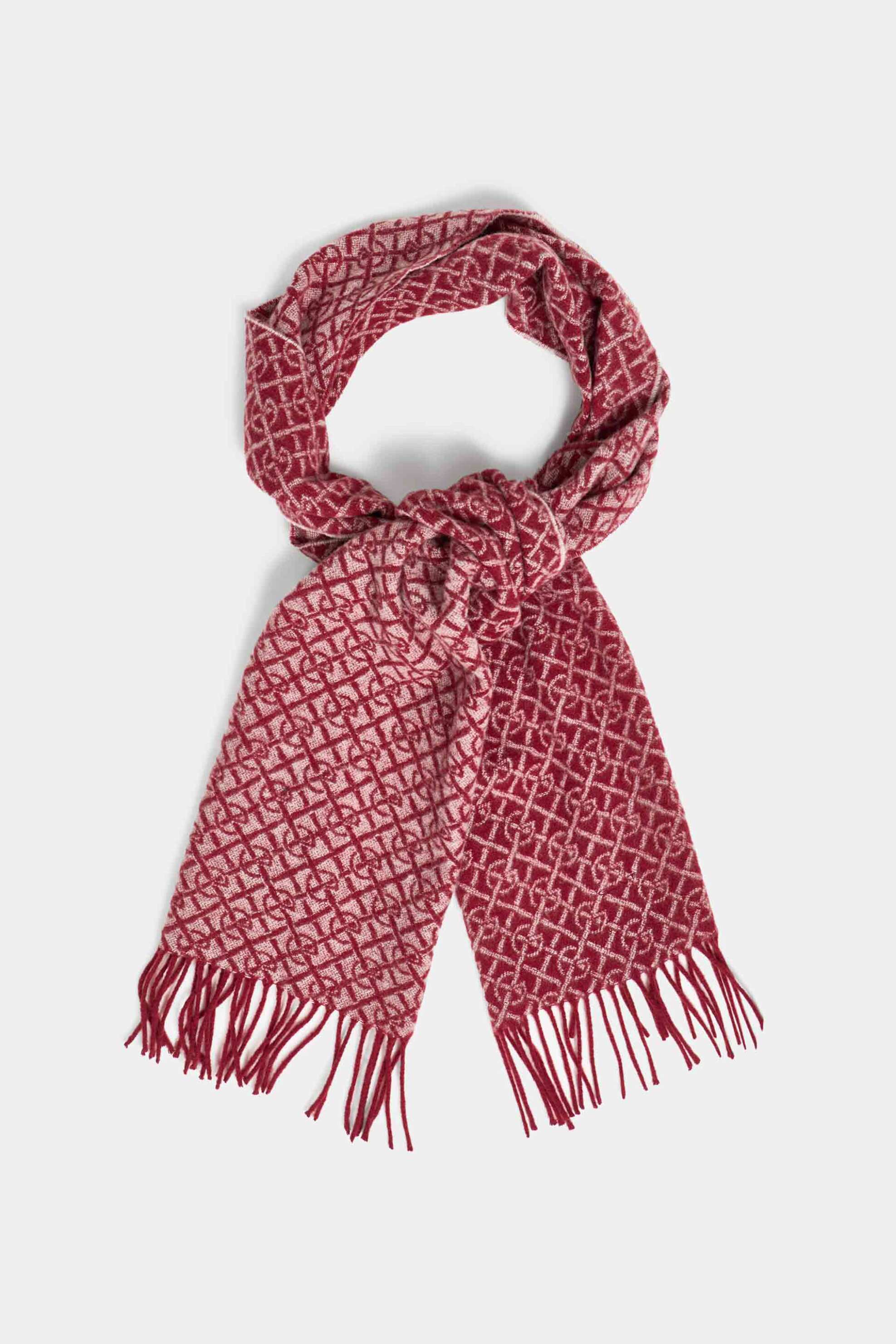 Gant ανδρικό μάλλινο κασκόλ με all-over monogram pattern και κρόσσια - 9920206 Μπορντό