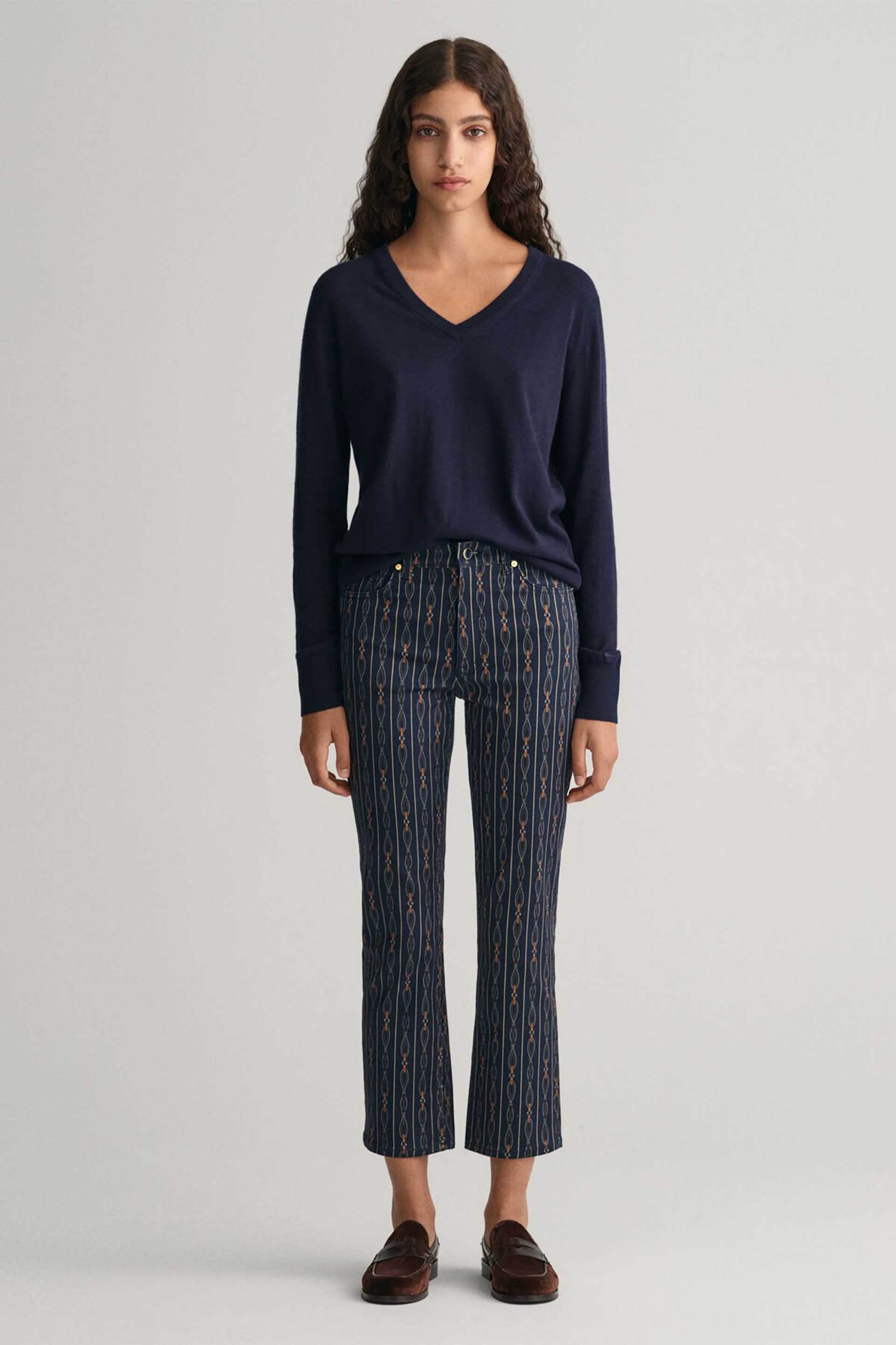 GANT Gant γυναικείο τζιν παντελόνι cropped με rope striked print Slim Fit - 4100203 Μπλε Σκούρο 2025