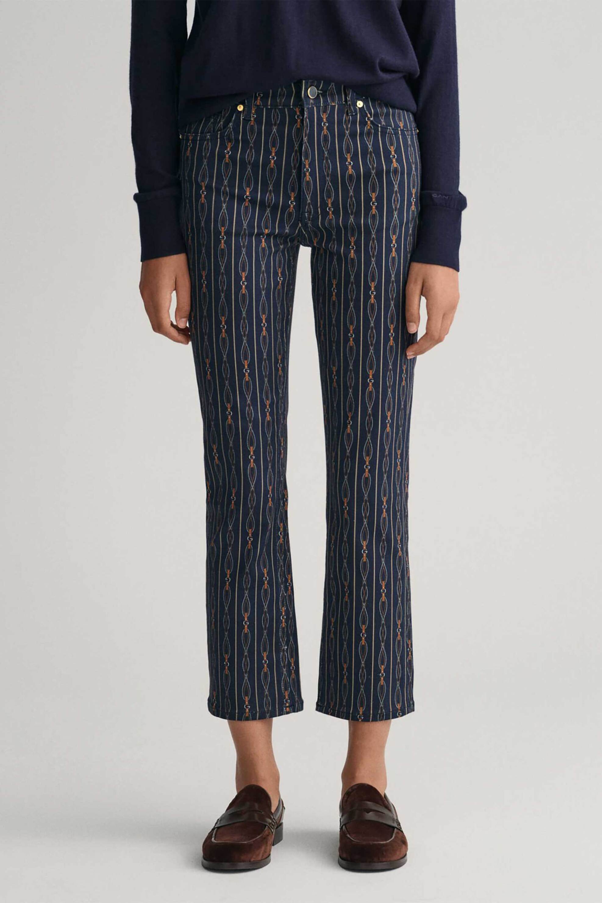 GANT Gant γυναικείο τζιν παντελόνι cropped με rope striked print Slim Fit - 4100203 Μπλε Σκούρο - 3