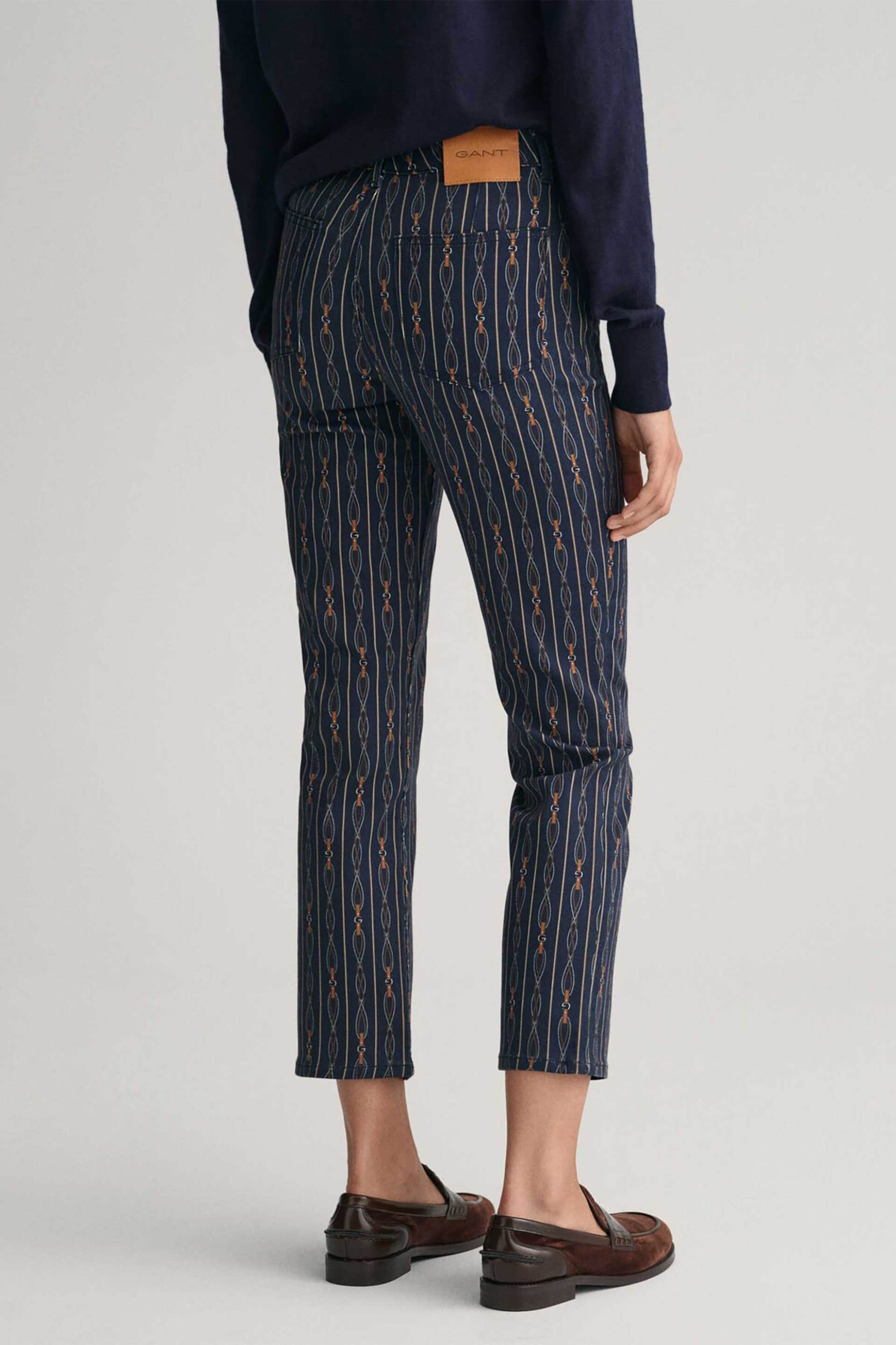 Gant Γυναικείο Τζιν Παντελόνι Cropped με Rope Striked Print Slim Fit - 4100203 Μπλε Σκούρο