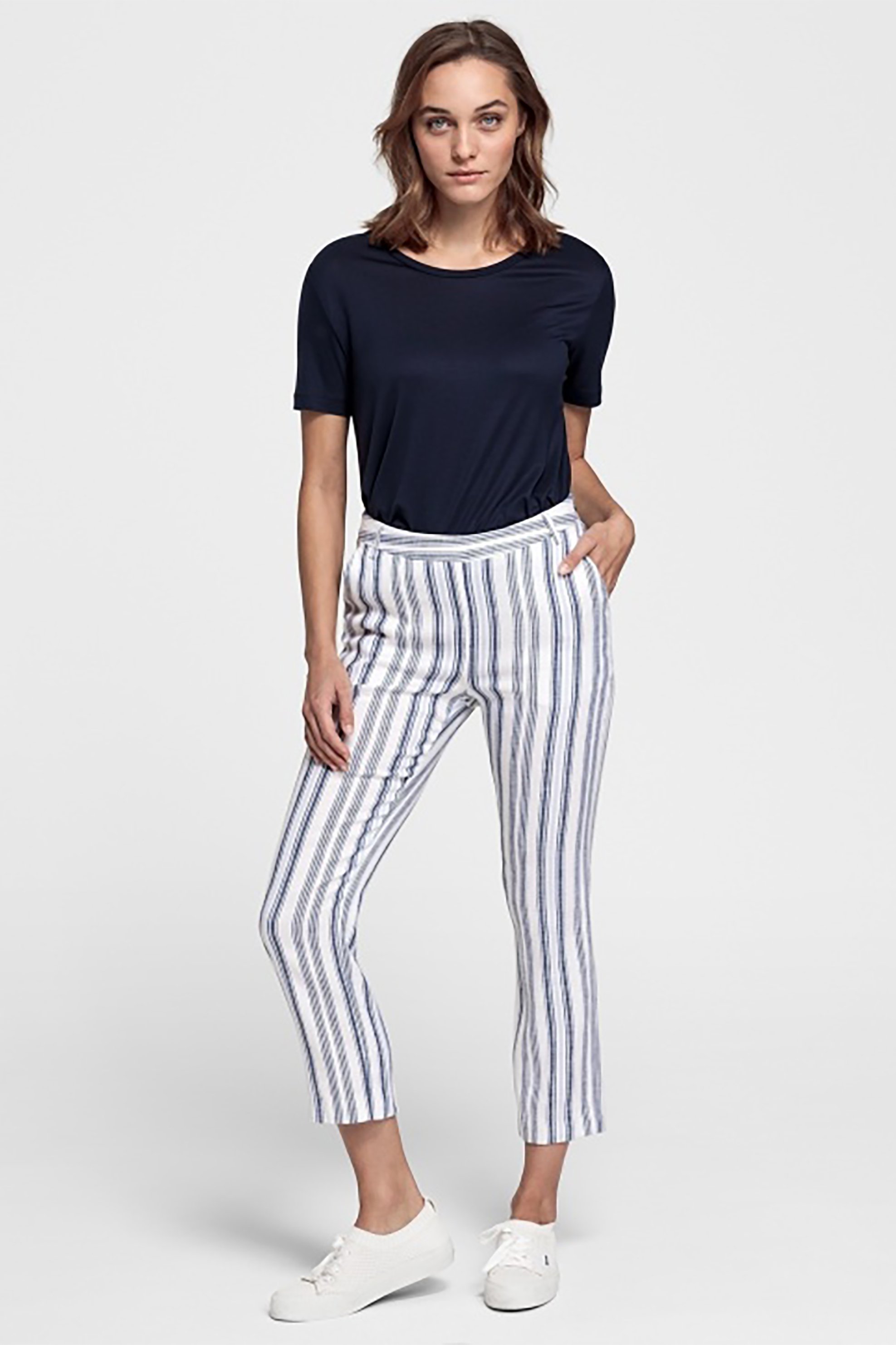 Gant γυναικείο λινό ριγέ παντελόνι cropped - 4150069 Λευκό φωτογραφία
