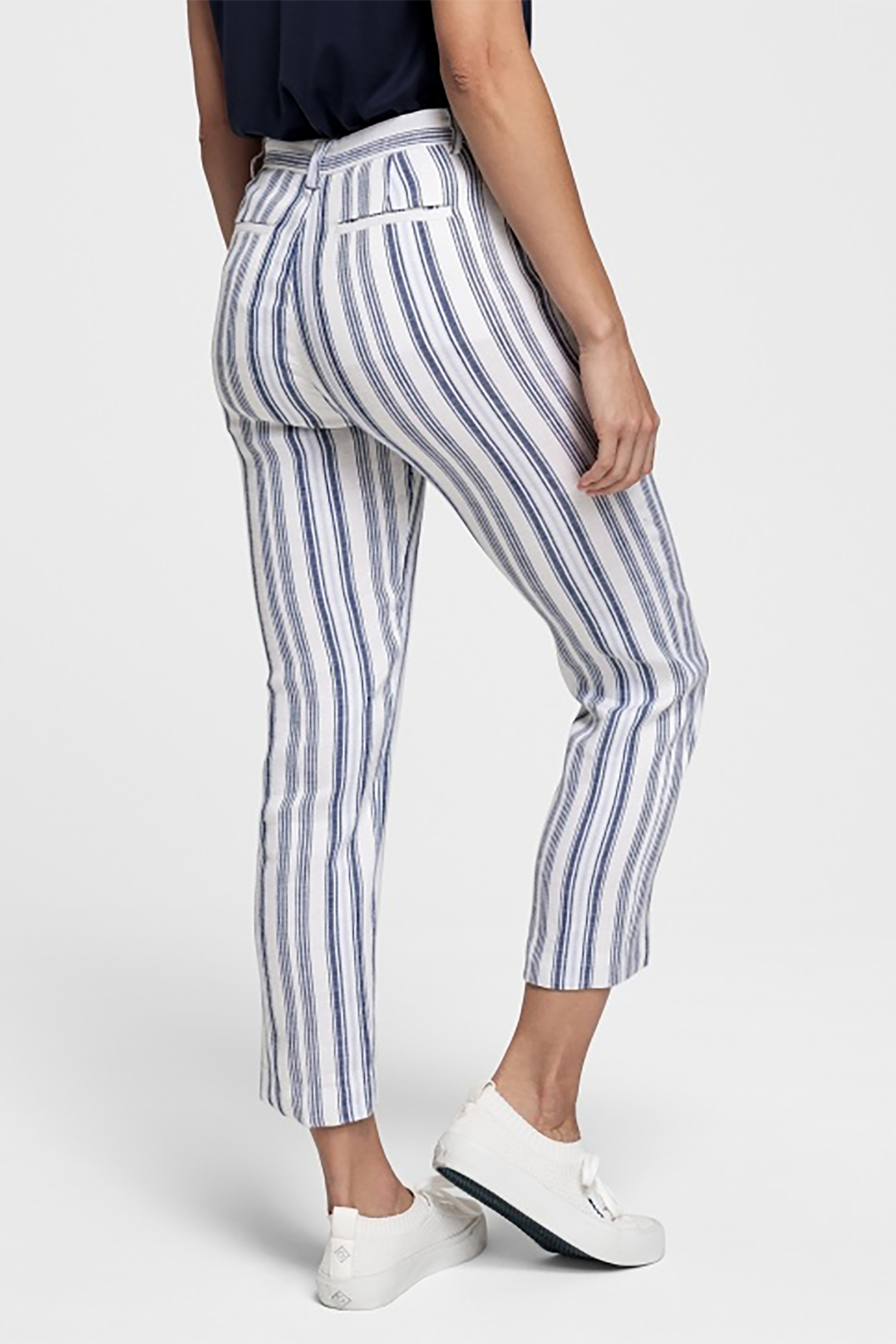 GANT Gant γυναικείο λινό ριγέ παντελόνι cropped - 4150069 Λευκό - 3
